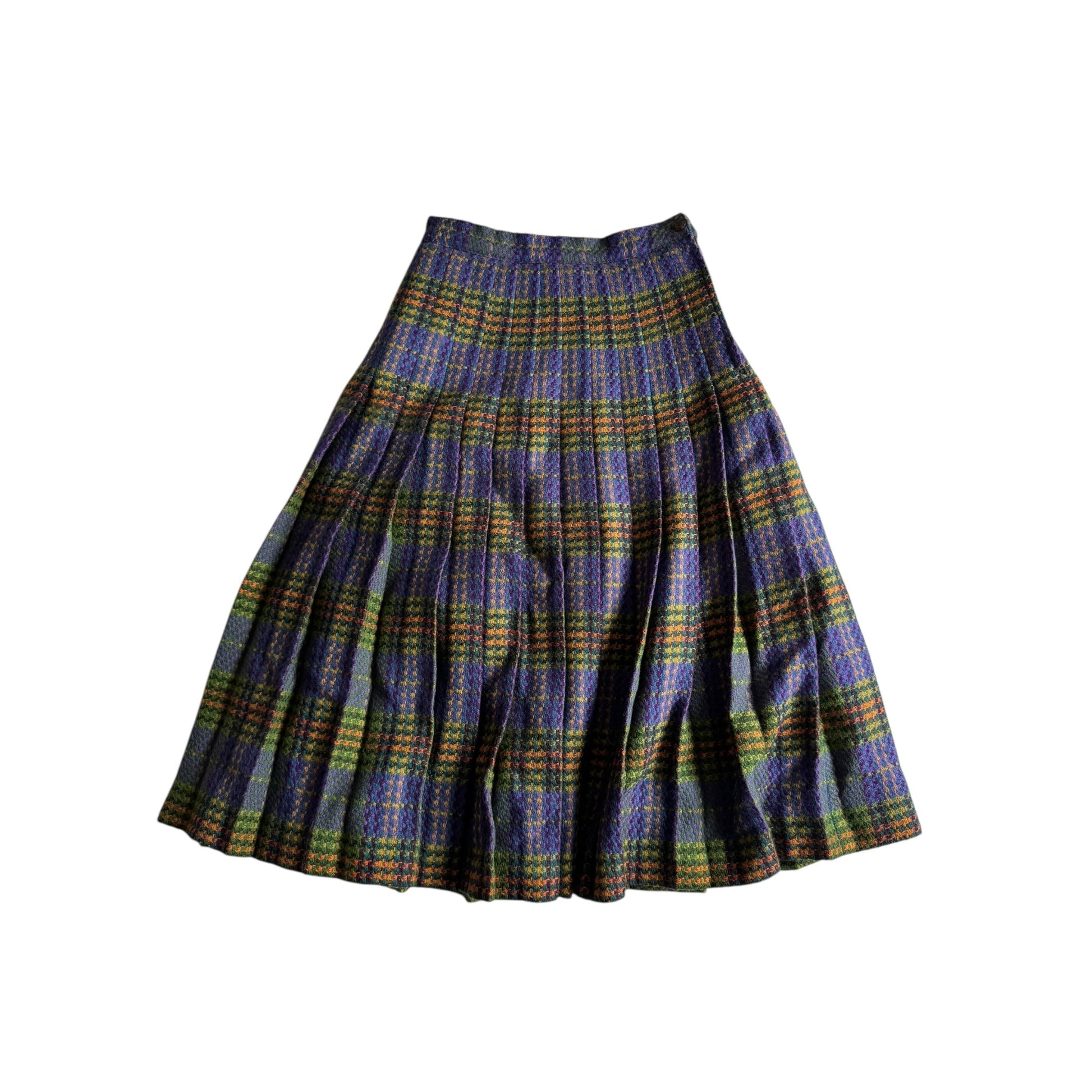 🧵 Fustă Vintage din Lână cu Print Tartan Navy (Mărime Aproximativă S - M) - anbracaminte