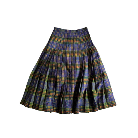 🧵 Fustă Vintage din Lână cu Print Tartan Navy (Mărime Aproximativă S - M) - anbracaminte