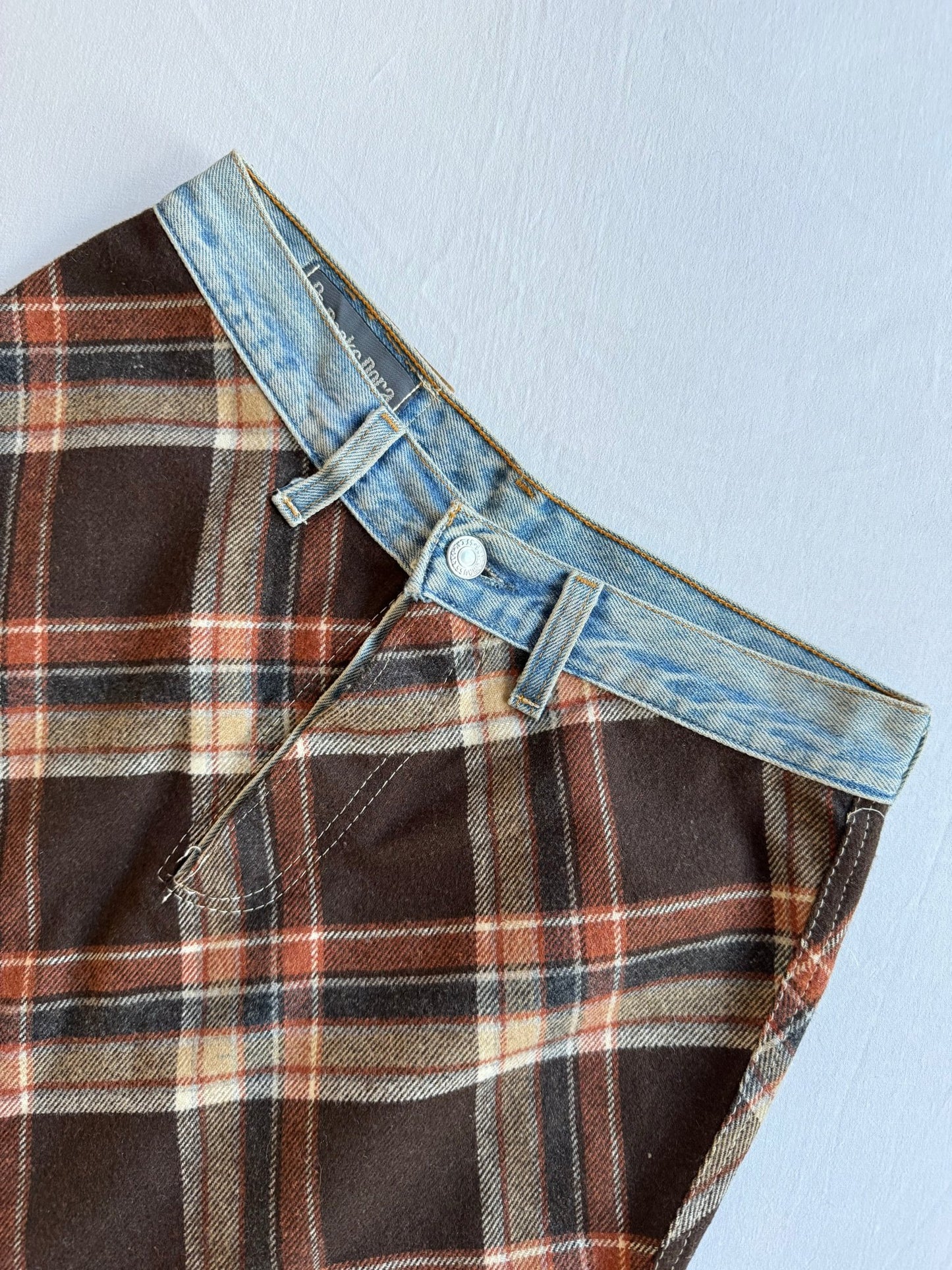 👖 🐑 Fustă Vintage din Lână Tartan + Reworked Levi’s – S/M - anbracaminte