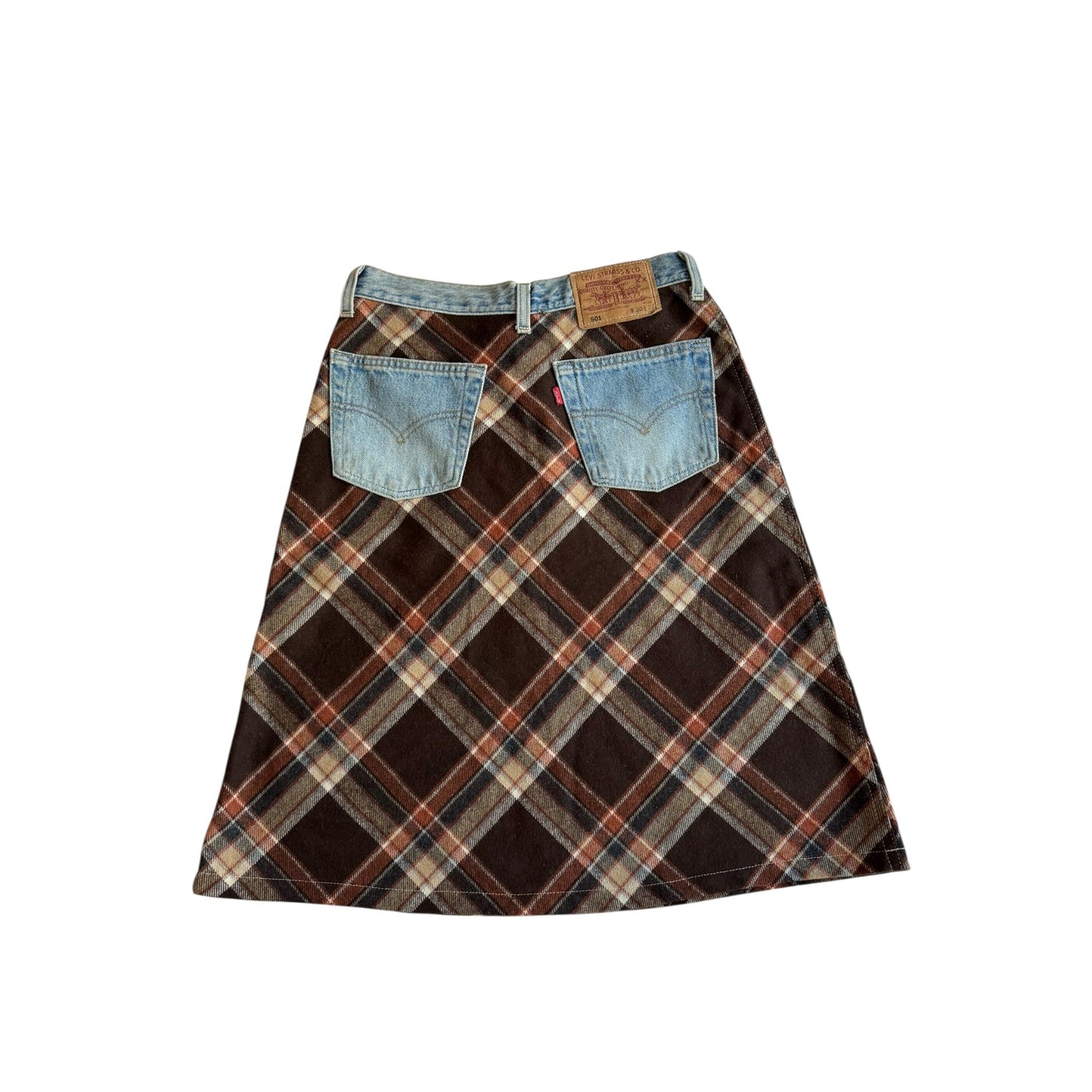 👖 🐑 Fustă Vintage din Lână Tartan + Reworked Levi’s – S/M - anbracaminte