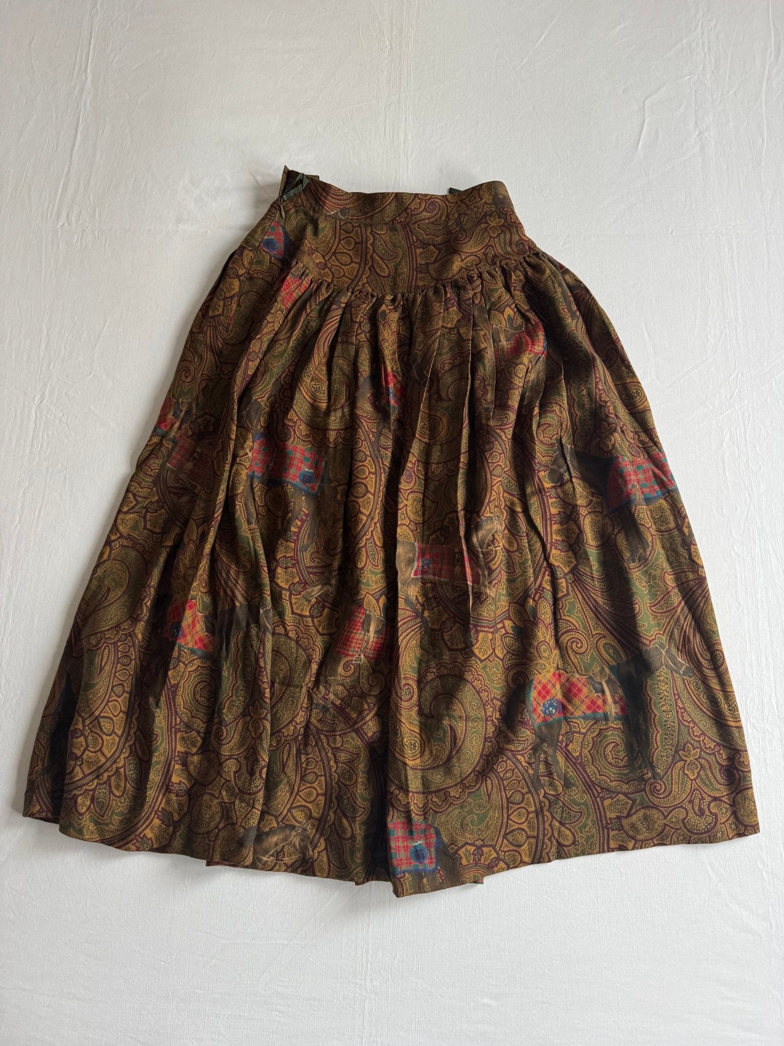 👗 Fustă Vintage Escada din Lână Virgină & Mătase cu Imprimeu Paisley și Cai – EU 36 (S Femei) - anbracaminte