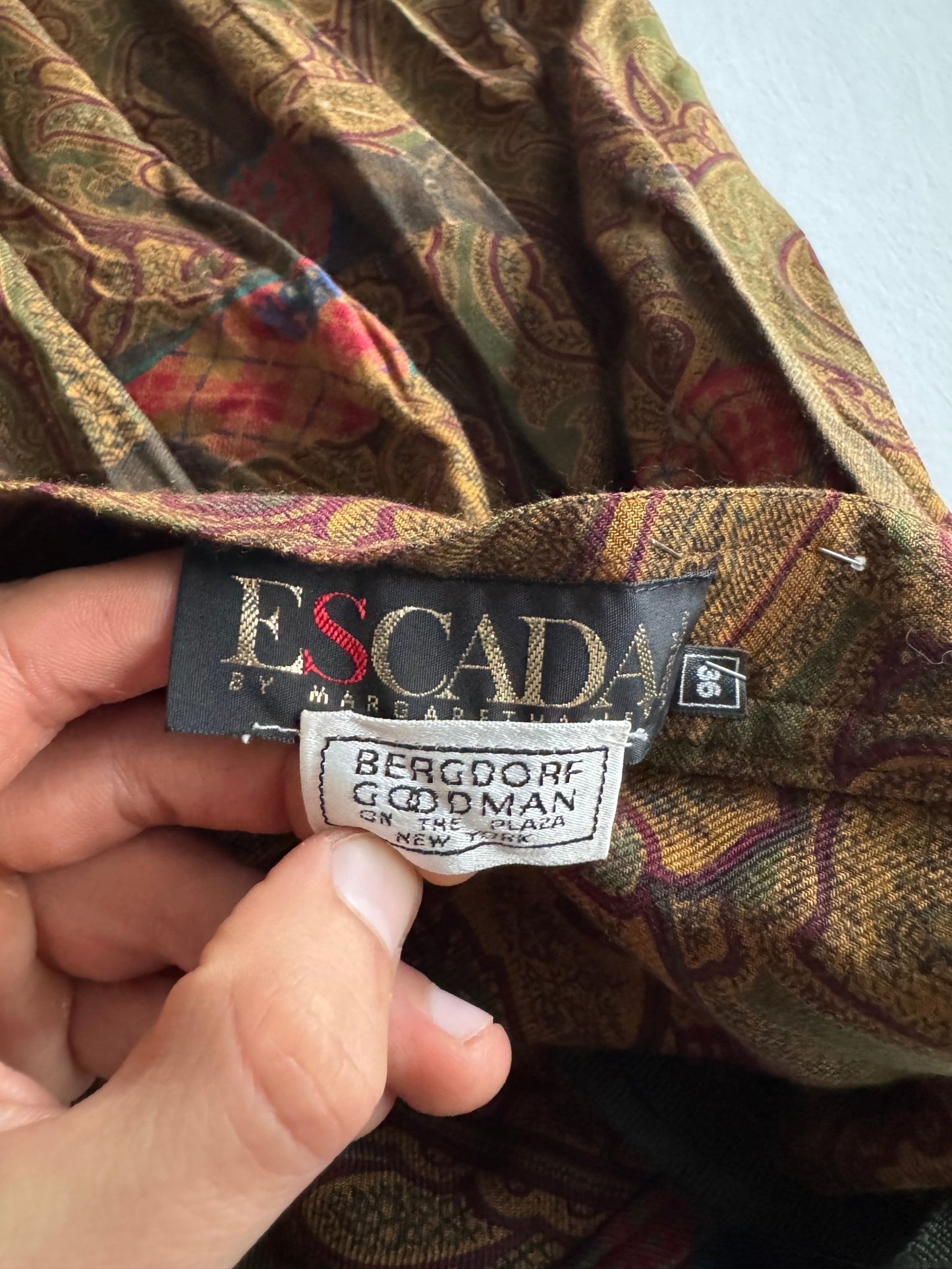 👗 Fustă Vintage Escada din Lână Virgină & Mătase cu Imprimeu Paisley și Cai – EU 36 (S Femei) - anbracaminte