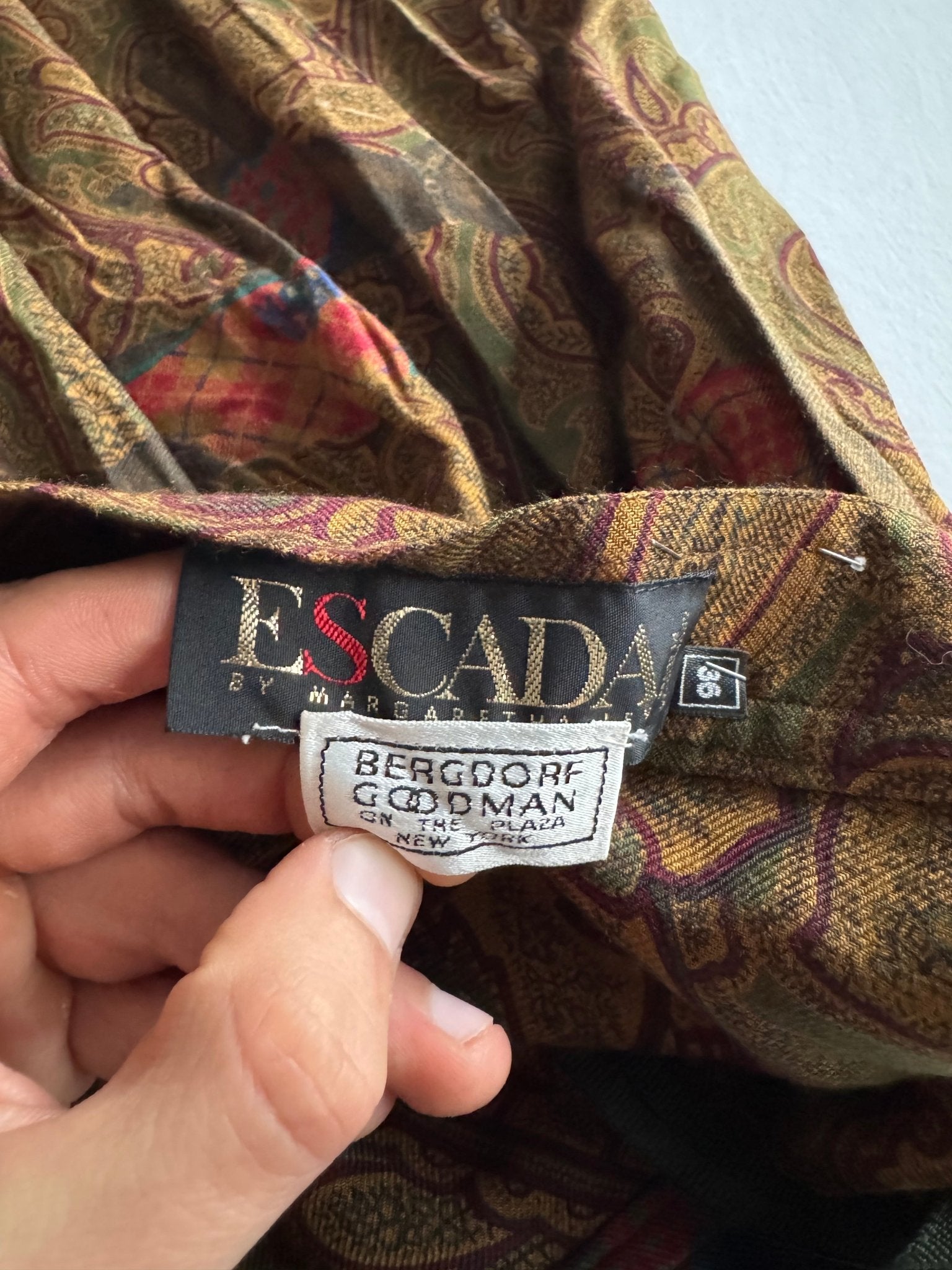 👗 Fustă Vintage Escada din Lână Virgină & Mătase cu Imprimeu Paisley și Cai – EU 36 (S Femei) - anbracaminte