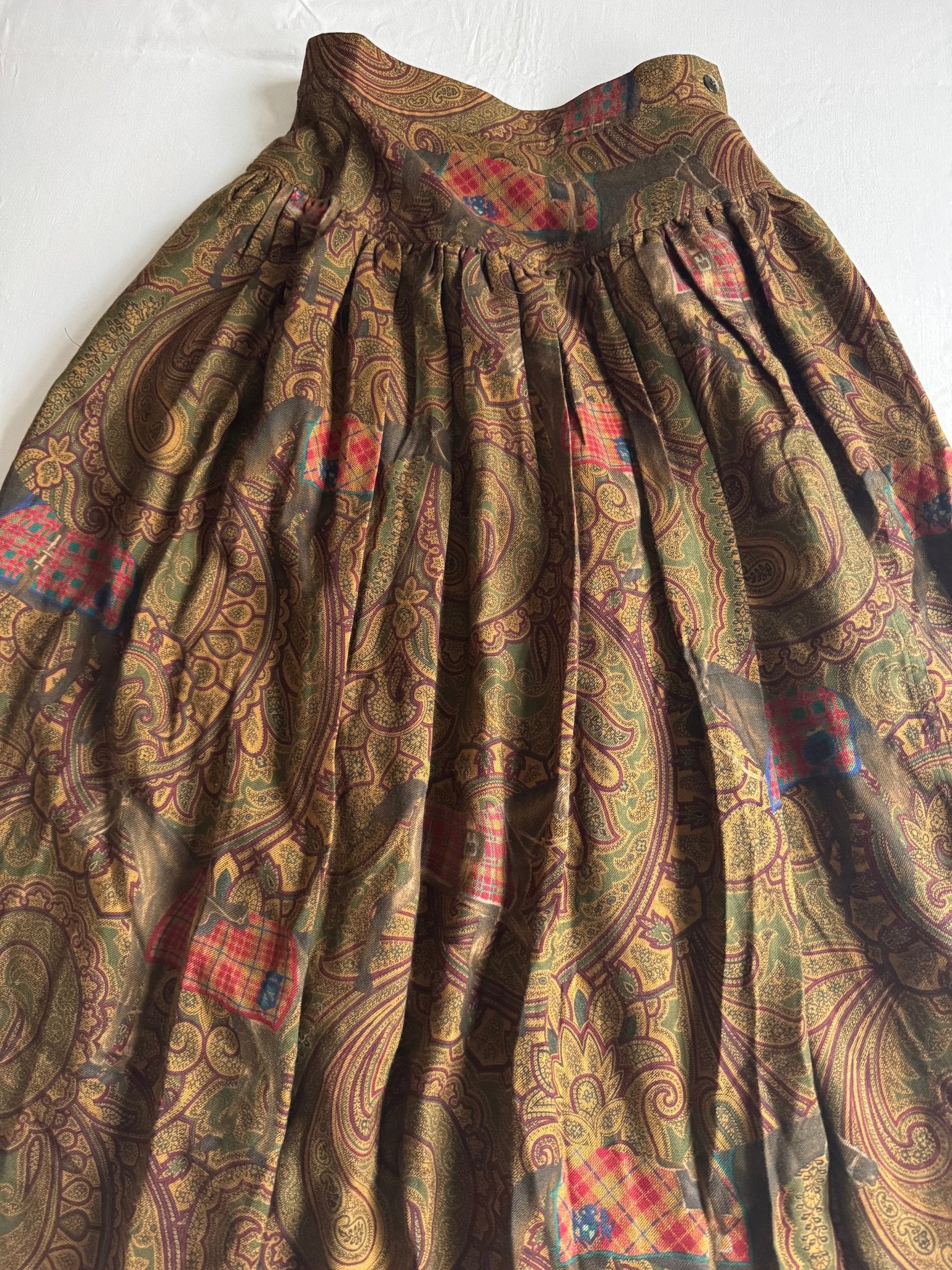 👗 Fustă Vintage Escada din Lână Virgină & Mătase cu Imprimeu Paisley și Cai – EU 36 (S Femei) - anbracaminte