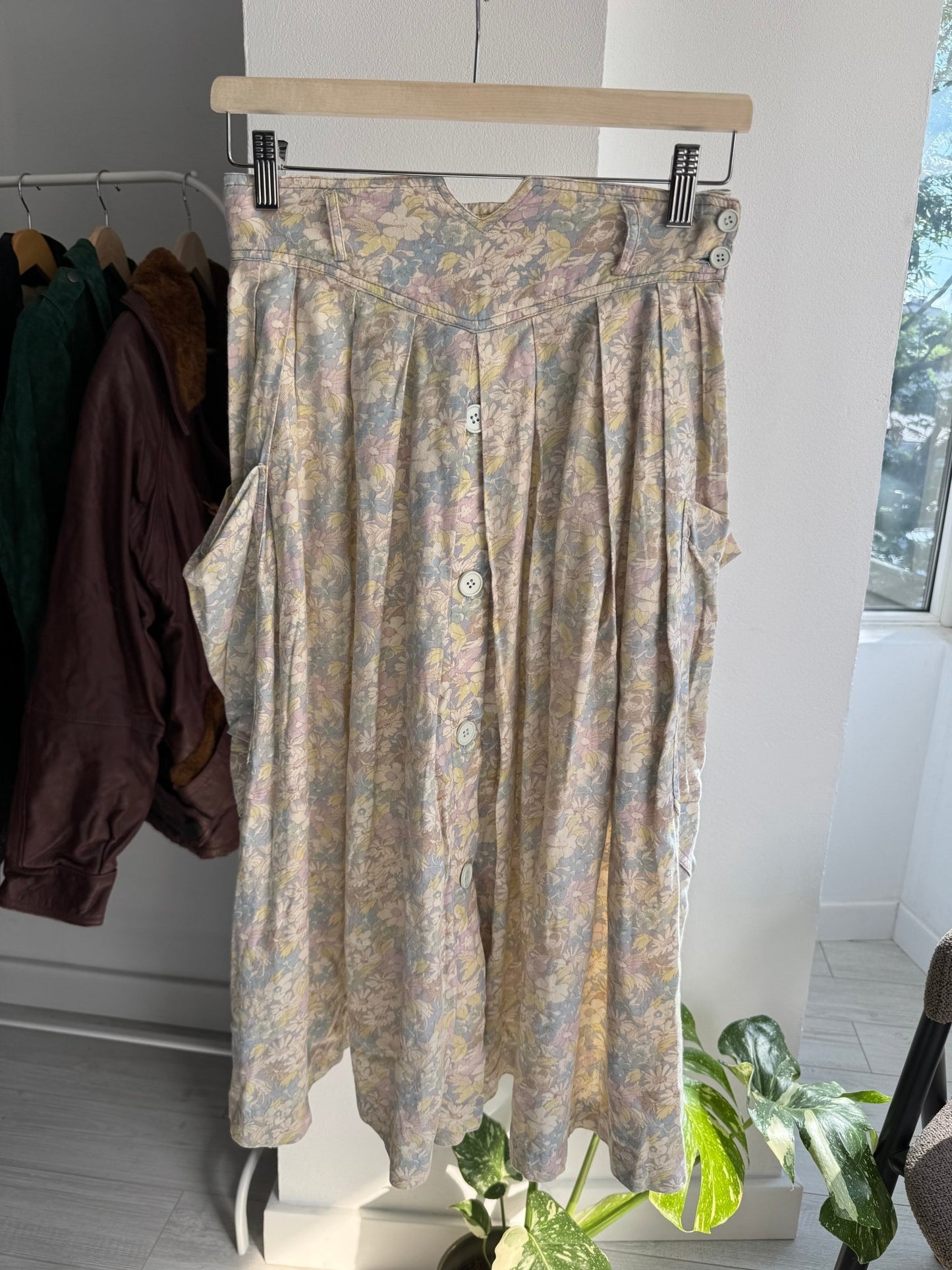 🌸 Fustă Vintage Floral Printed cu Buzunare Laterale – XS/S Damă - anbracaminte
