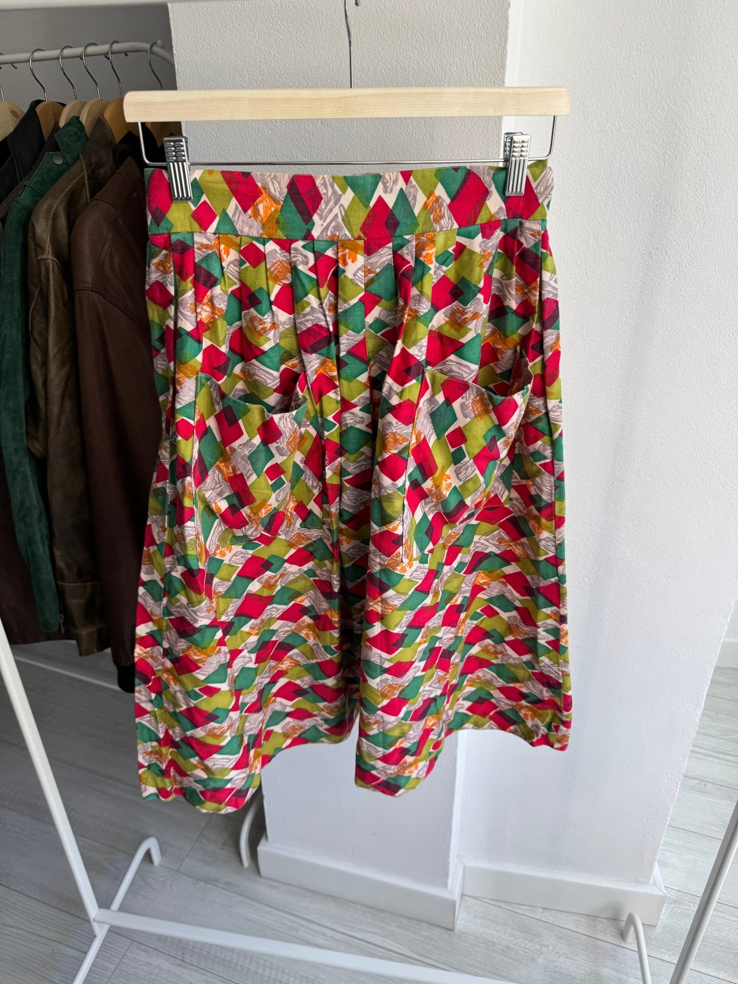 📐 Fustă Vintage Geometric Print cu Buzunare – S/M Damă - anbracaminte