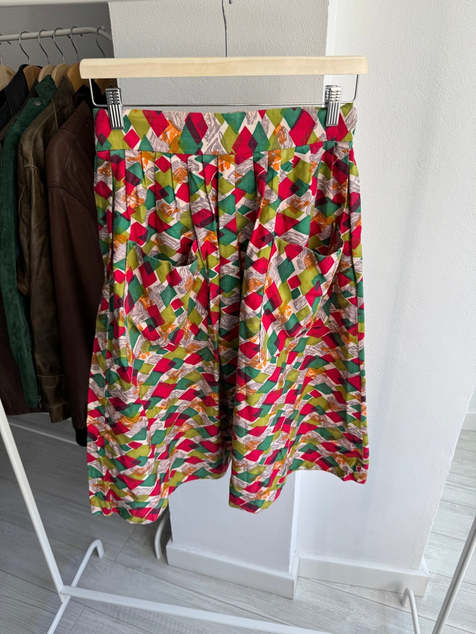 📐 Fustă Vintage Geometric Print cu Buzunare – S/M Damă - anbracaminte