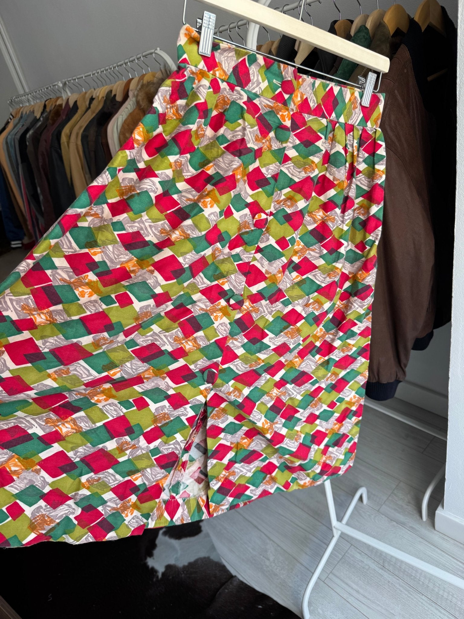 📐 Fustă Vintage Geometric Print cu Buzunare – S/M Damă - anbracaminte