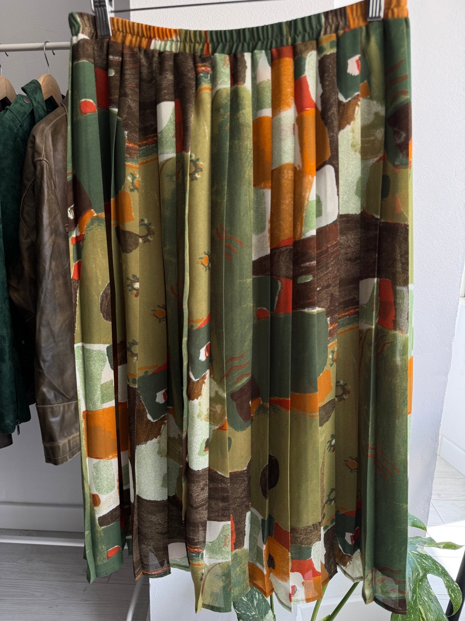 🌳 Fustă Vintage Green Printed Plisată – EU 40 (M/L Damă) - anbracaminte