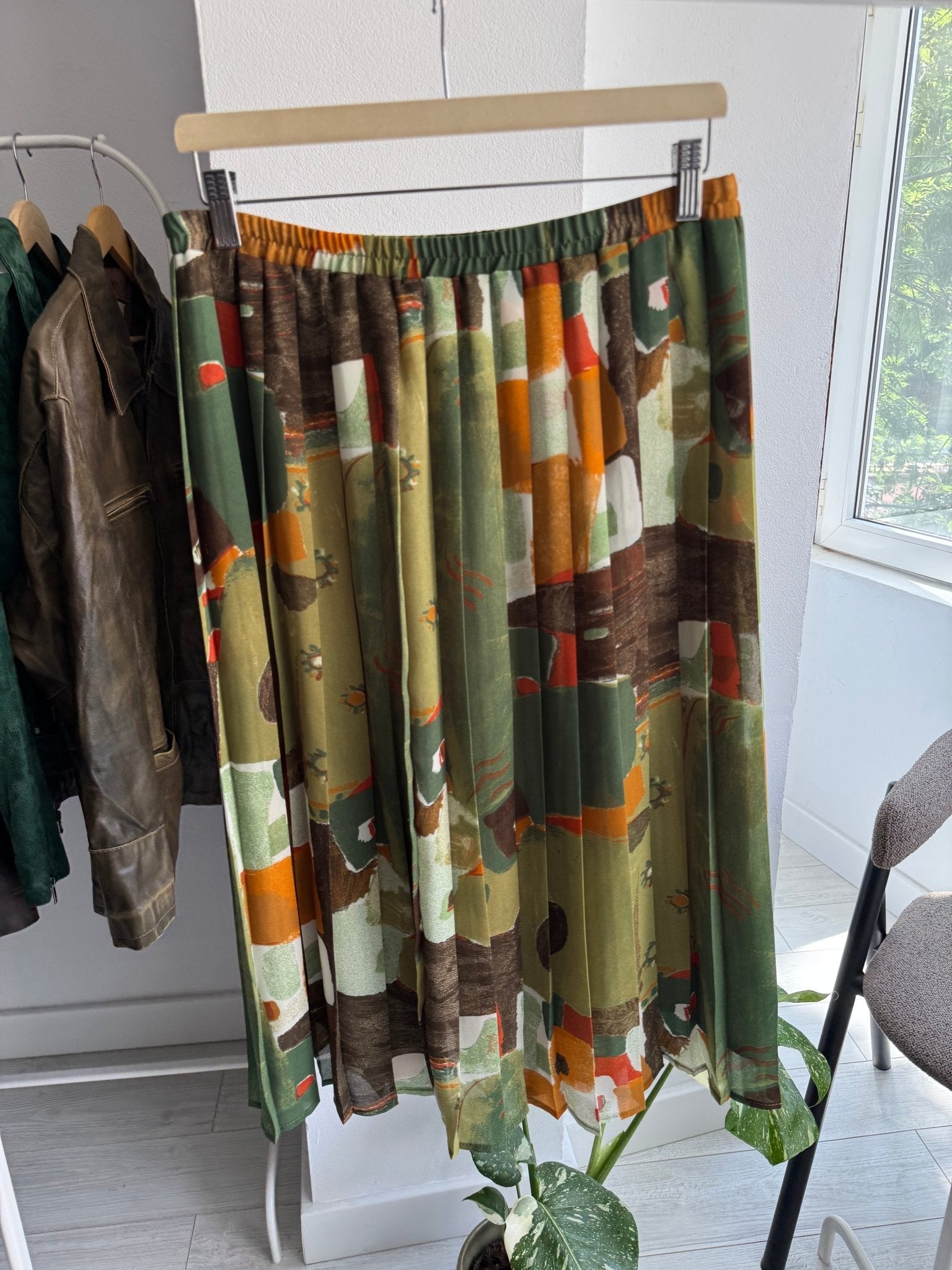 🌳 Fustă Vintage Green Printed Plisată – EU 40 (M/L Damă) - anbracaminte
