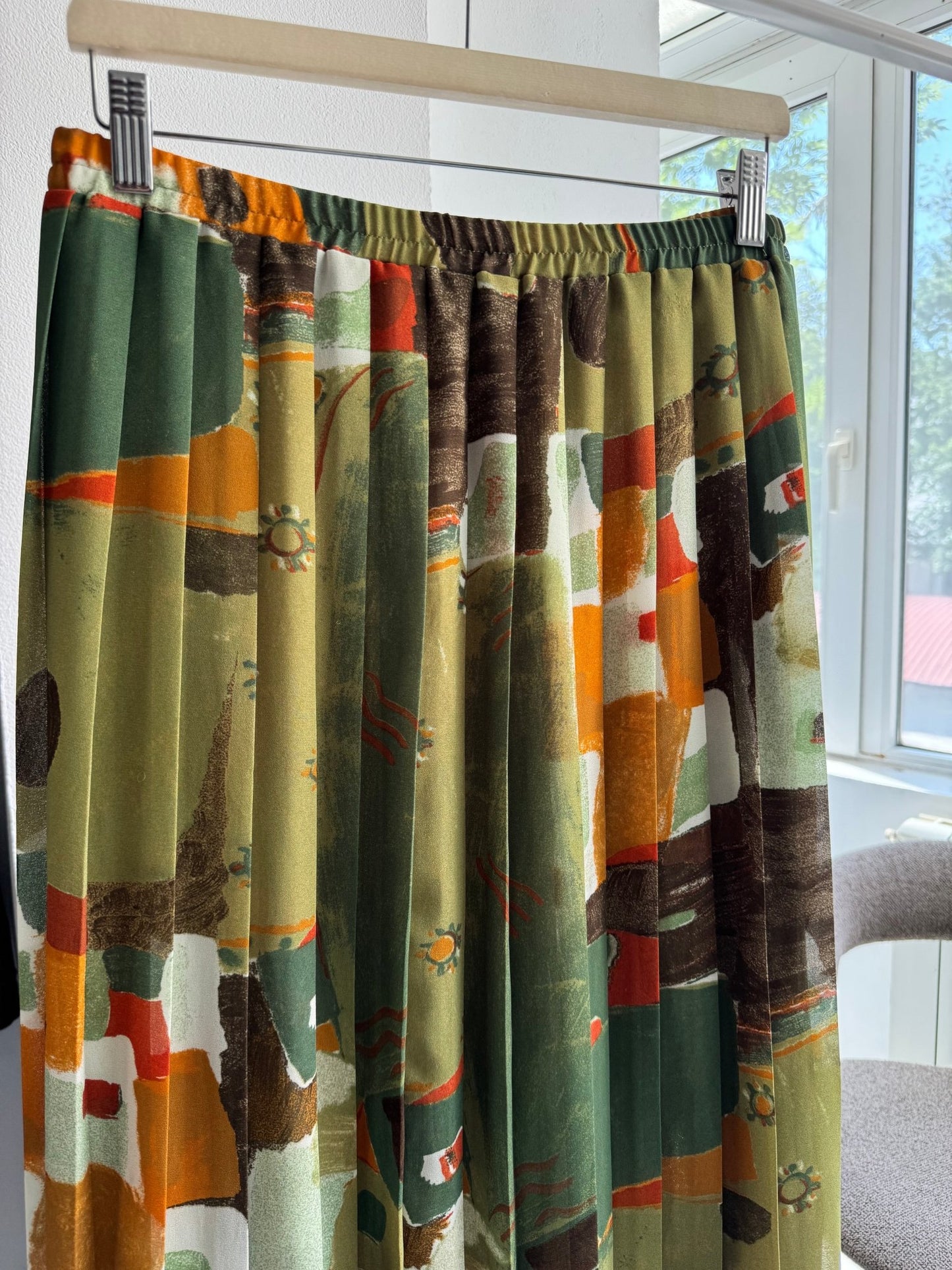 🌳 Fustă Vintage Green Printed Plisată – EU 40 (M/L Damă) - anbracaminte