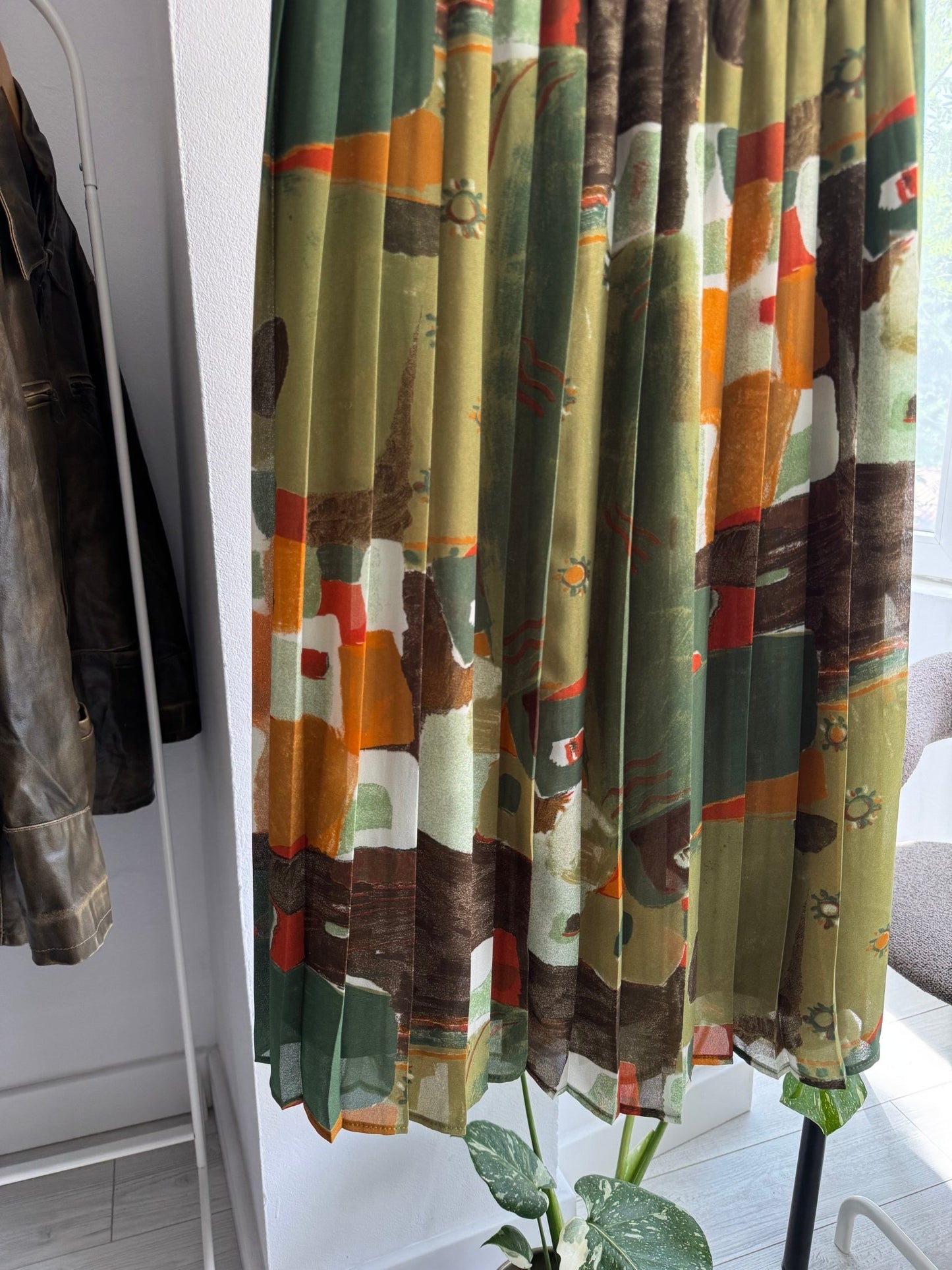 🌳 Fustă Vintage Green Printed Plisată – EU 40 (M/L Damă) - anbracaminte