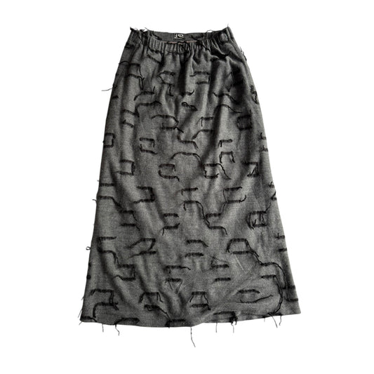 🌫️ Fustă vintage gri din lână cu motiv panglică neagră – talie elastică – S - M - anbracaminte