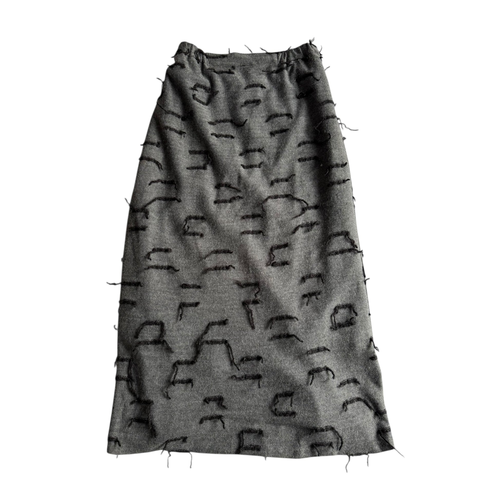 🌫️ Fustă vintage gri din lână cu motiv panglică neagră – talie elastică – S - M - anbracaminte
