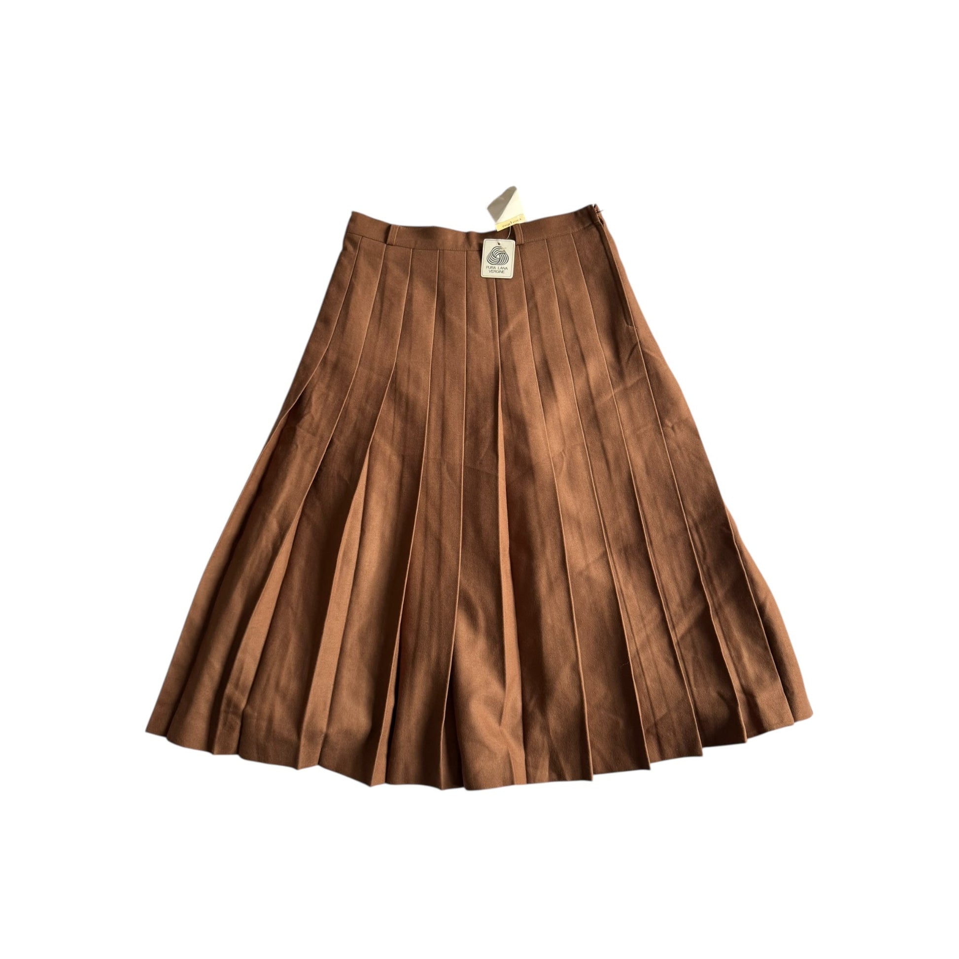 🤎 Fustă vintage maro plisată – 100% lână virgină – NWT – mărimea IT 46 (L) - anbracaminte