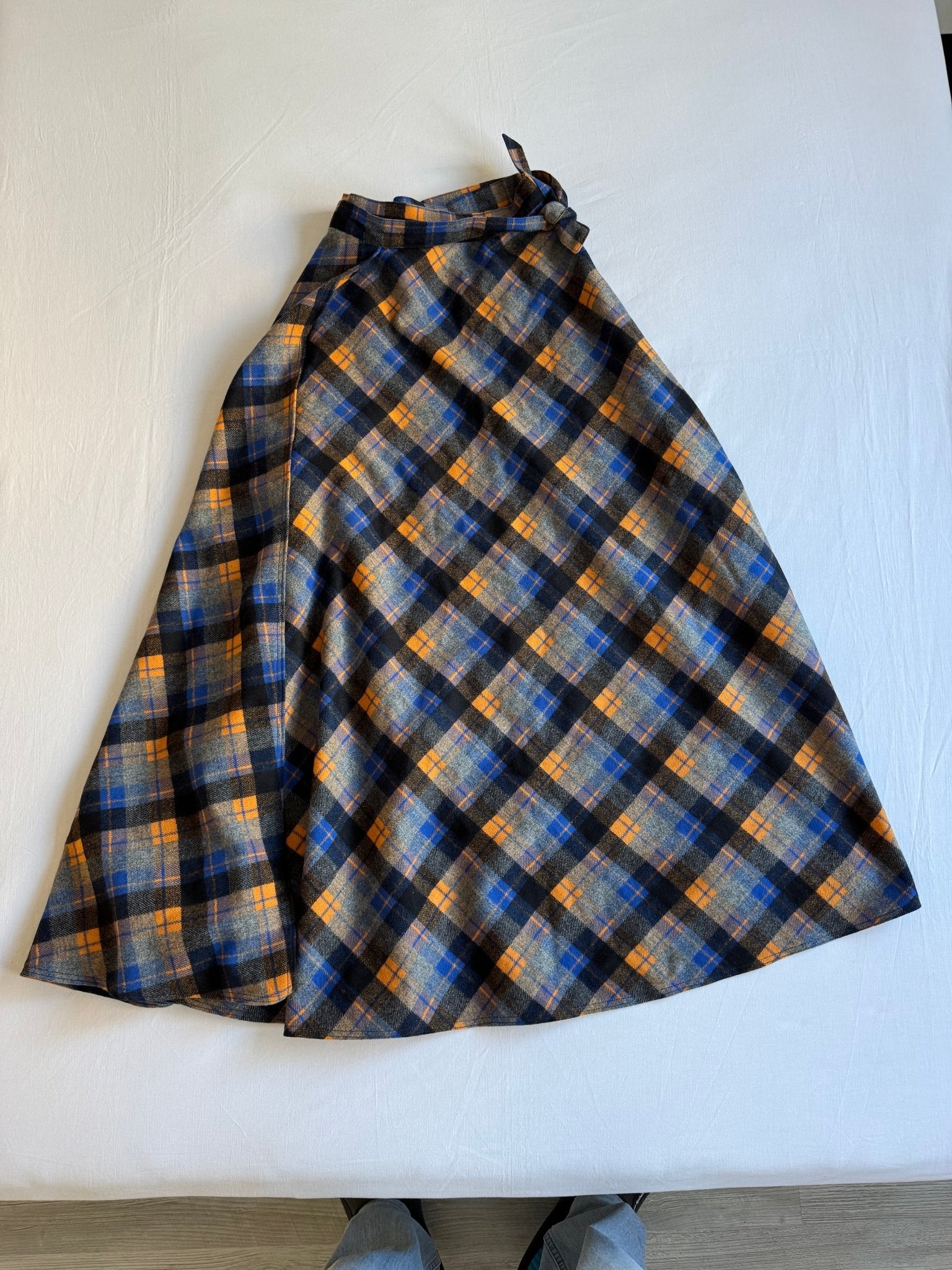 🍊 Fustă Vintage Maxi din Lână Tartan Albastru - Orange – S (IT 40) - anbracaminte