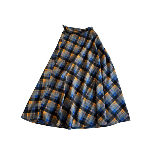 🍊 Fustă Vintage Maxi din Lână Tartan Albastru - Orange – S (IT 40) - anbracaminte