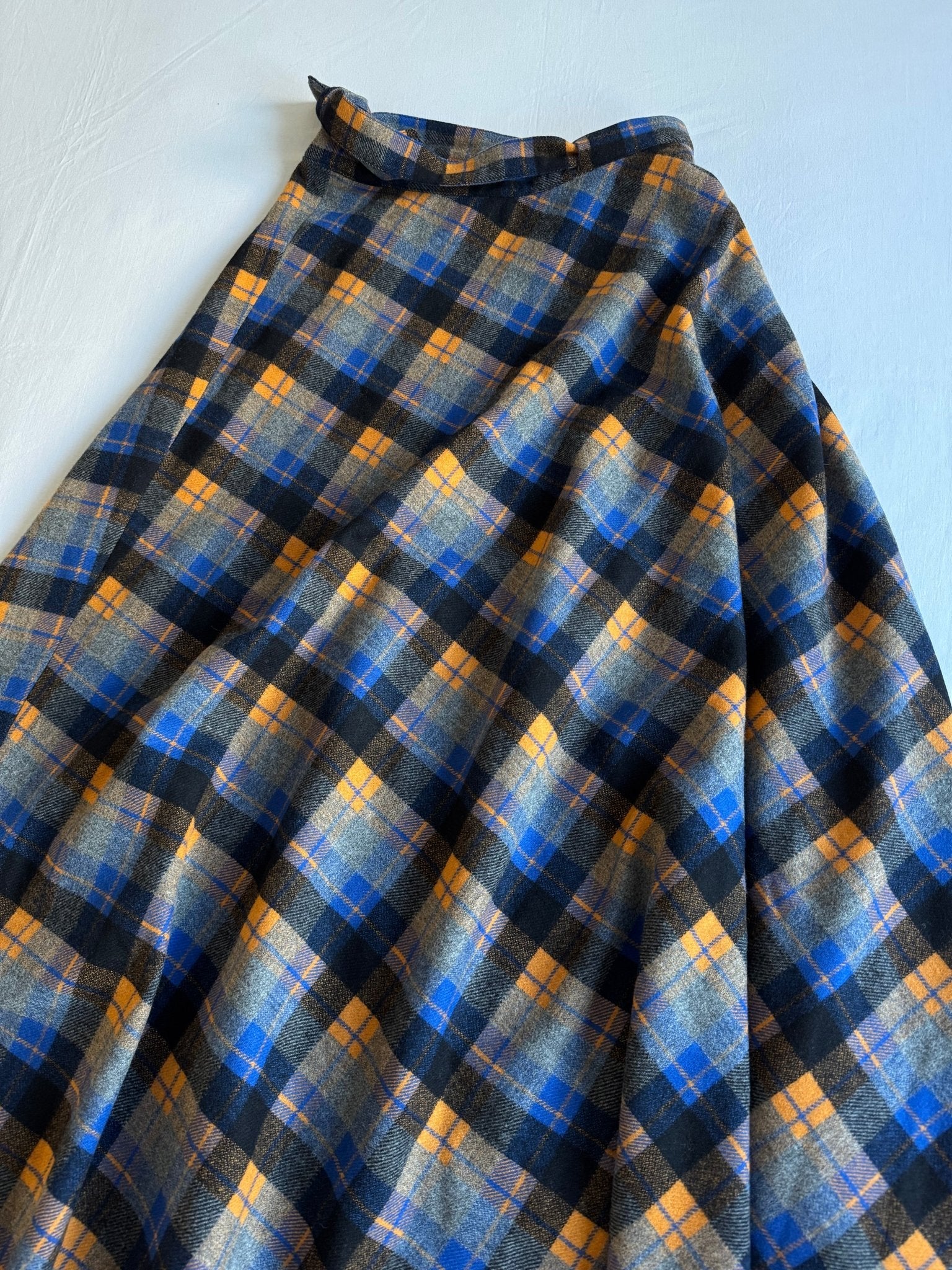 🍊 Fustă Vintage Maxi din Lână Tartan Albastru - Orange – S (IT 40) - anbracaminte