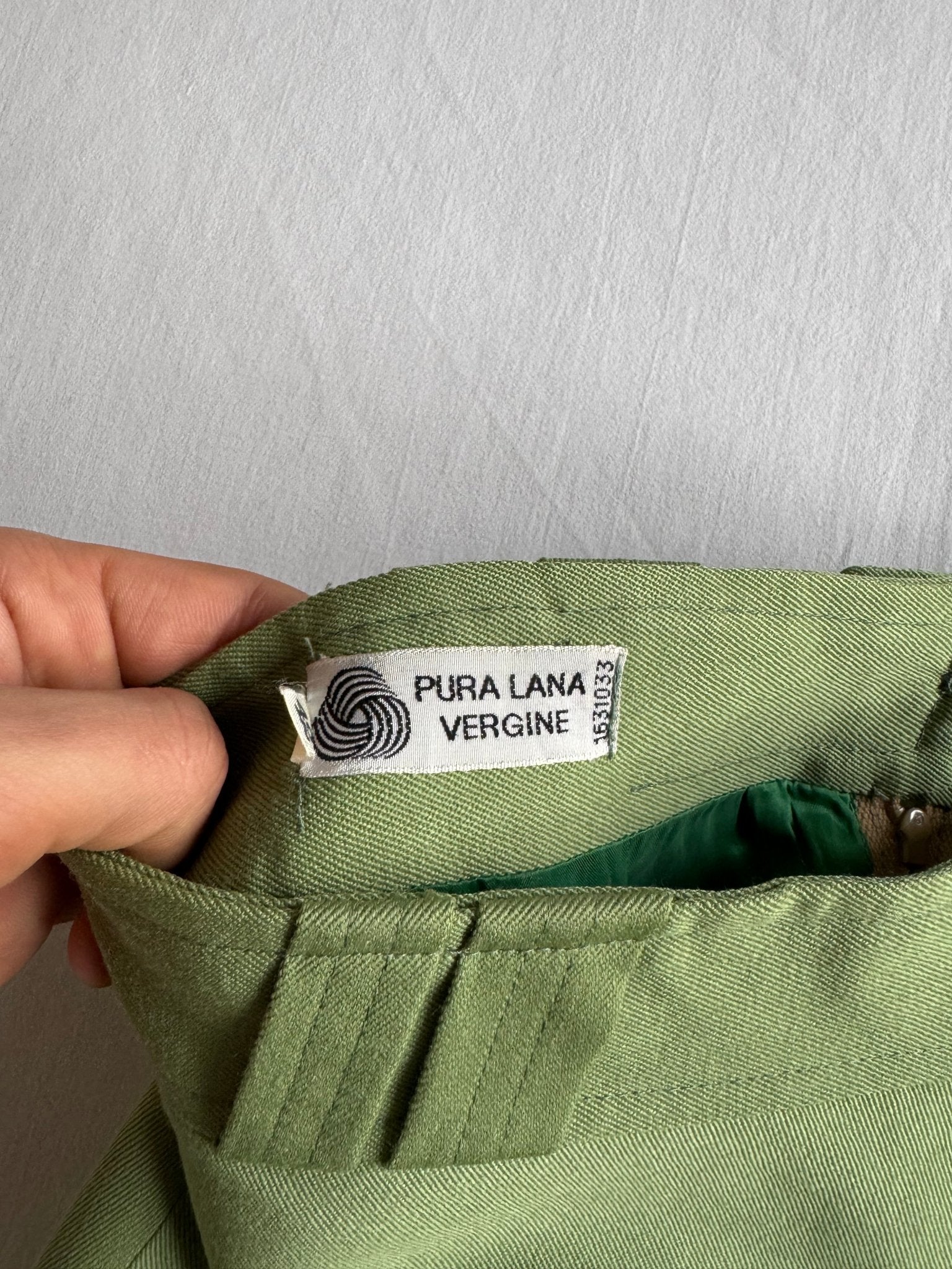 🍵 Fustă Vintage Midi Pistachio / Lână Pură (Mărime IT 42 - S/M) - anbracaminte