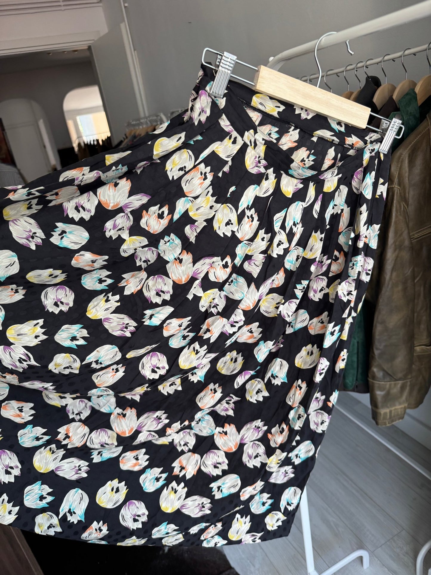 💐 Fustă Vintage Navy cu Polka Dots & Floral Print – S Damă - anbracaminte