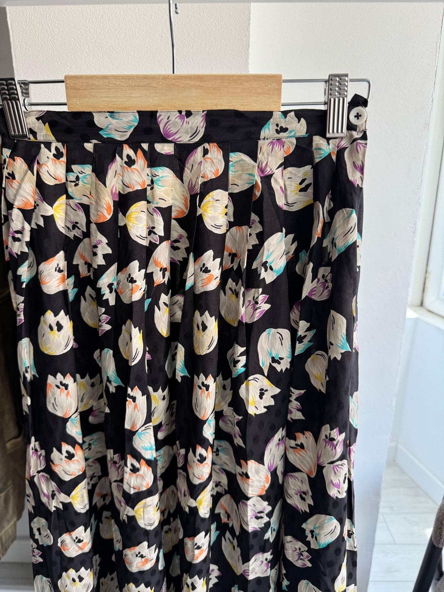 💐 Fustă Vintage Navy cu Polka Dots & Floral Print – S Damă - anbracaminte