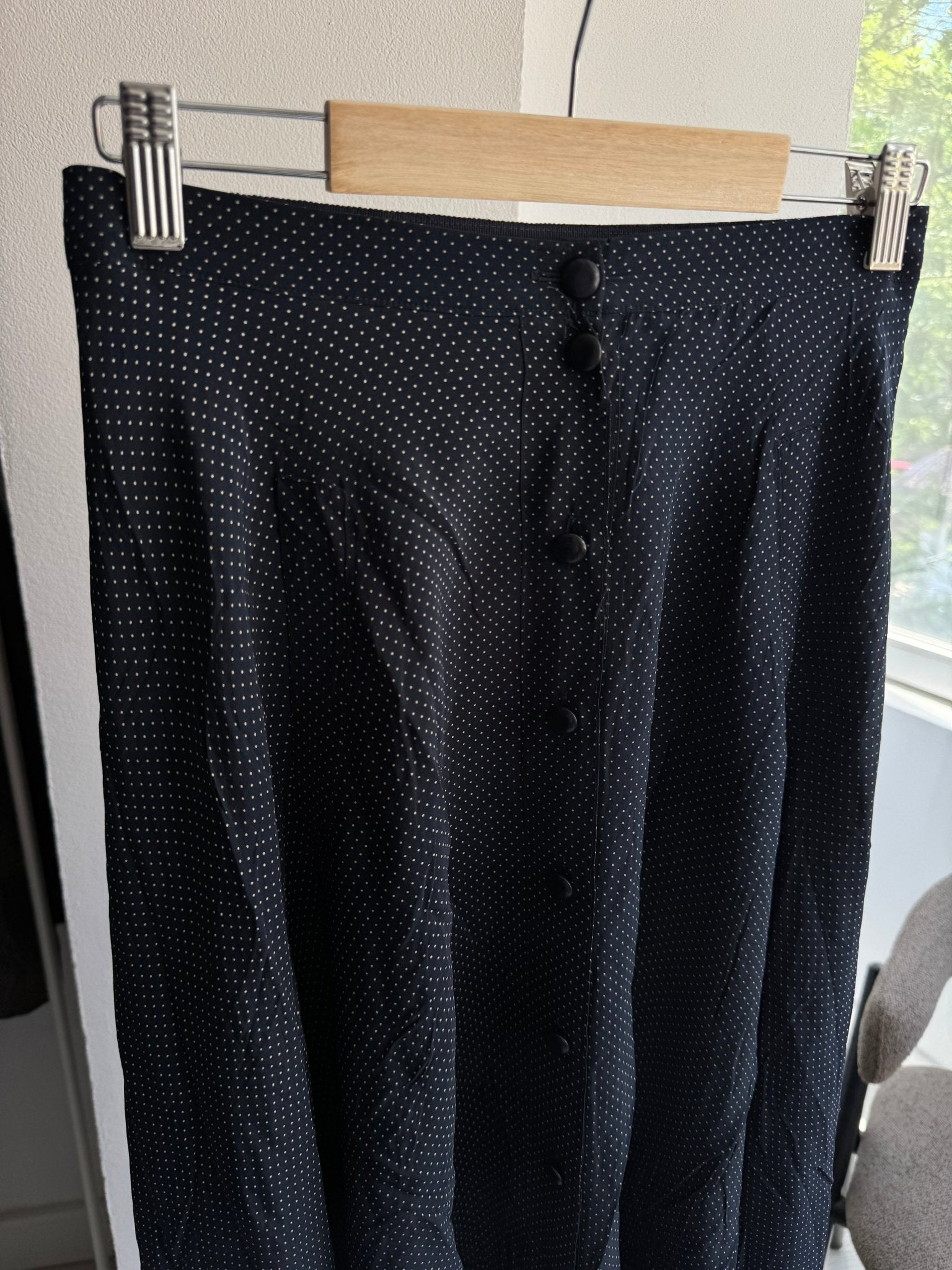 ✨ Fustă Vintage Navy Polka Dot din Mătase – IT 42 (S/M Damă) – Made in Italy - anbracaminte