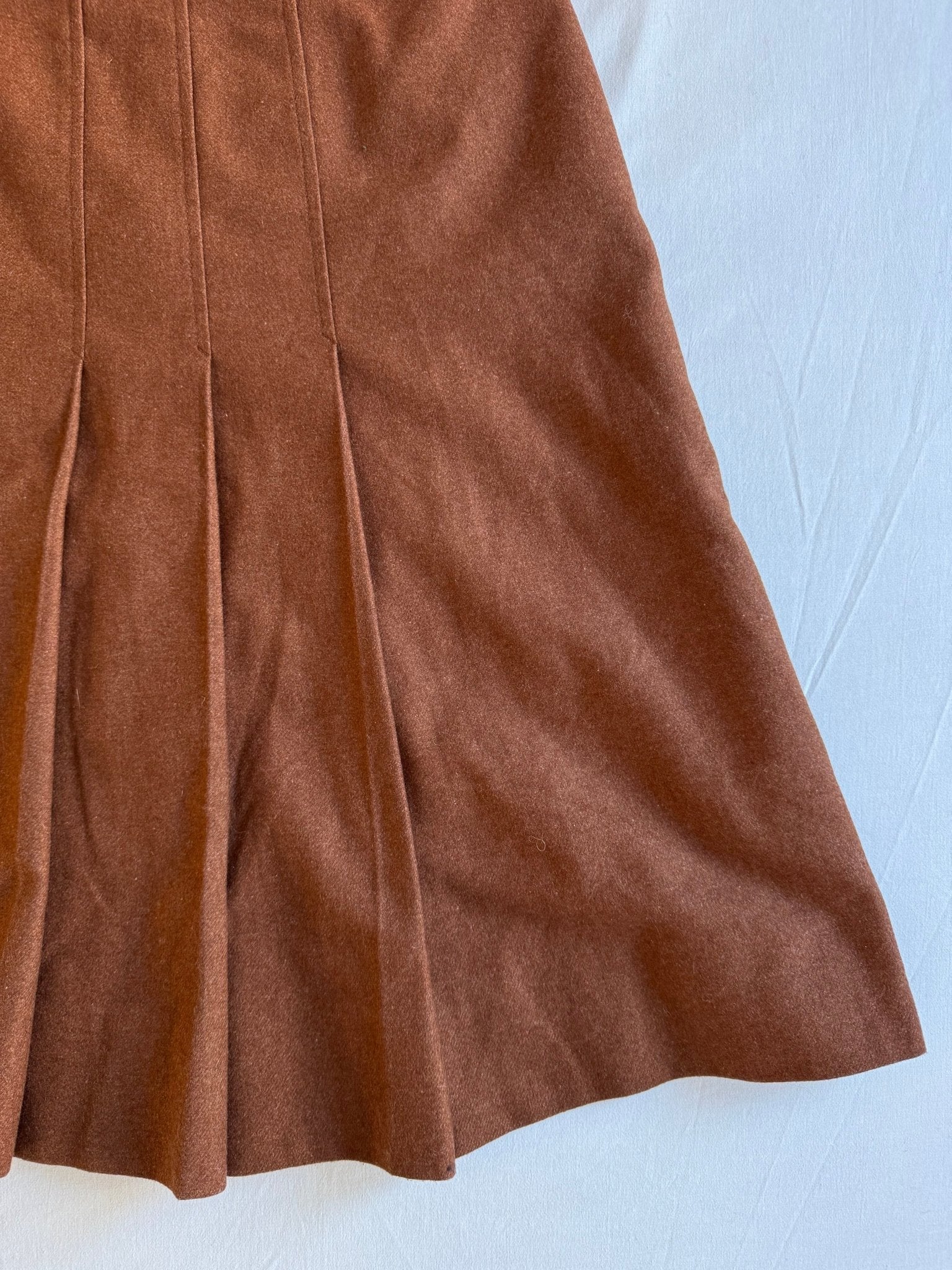 🍮 Fustă Vintage Plisată din Lână Caramel Brown – L (IT 46) - anbracaminte