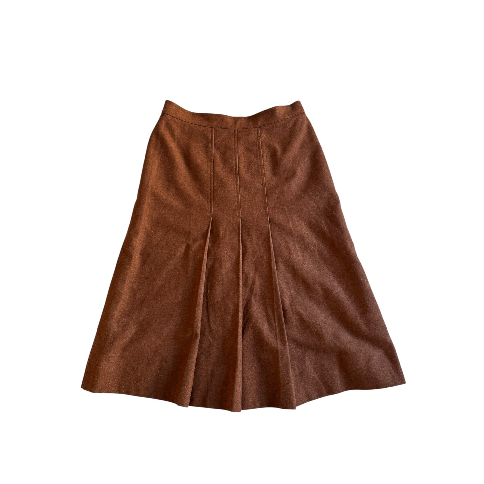 🍮 Fustă Vintage Plisată din Lână Caramel Brown – L (IT 46) - anbracaminte