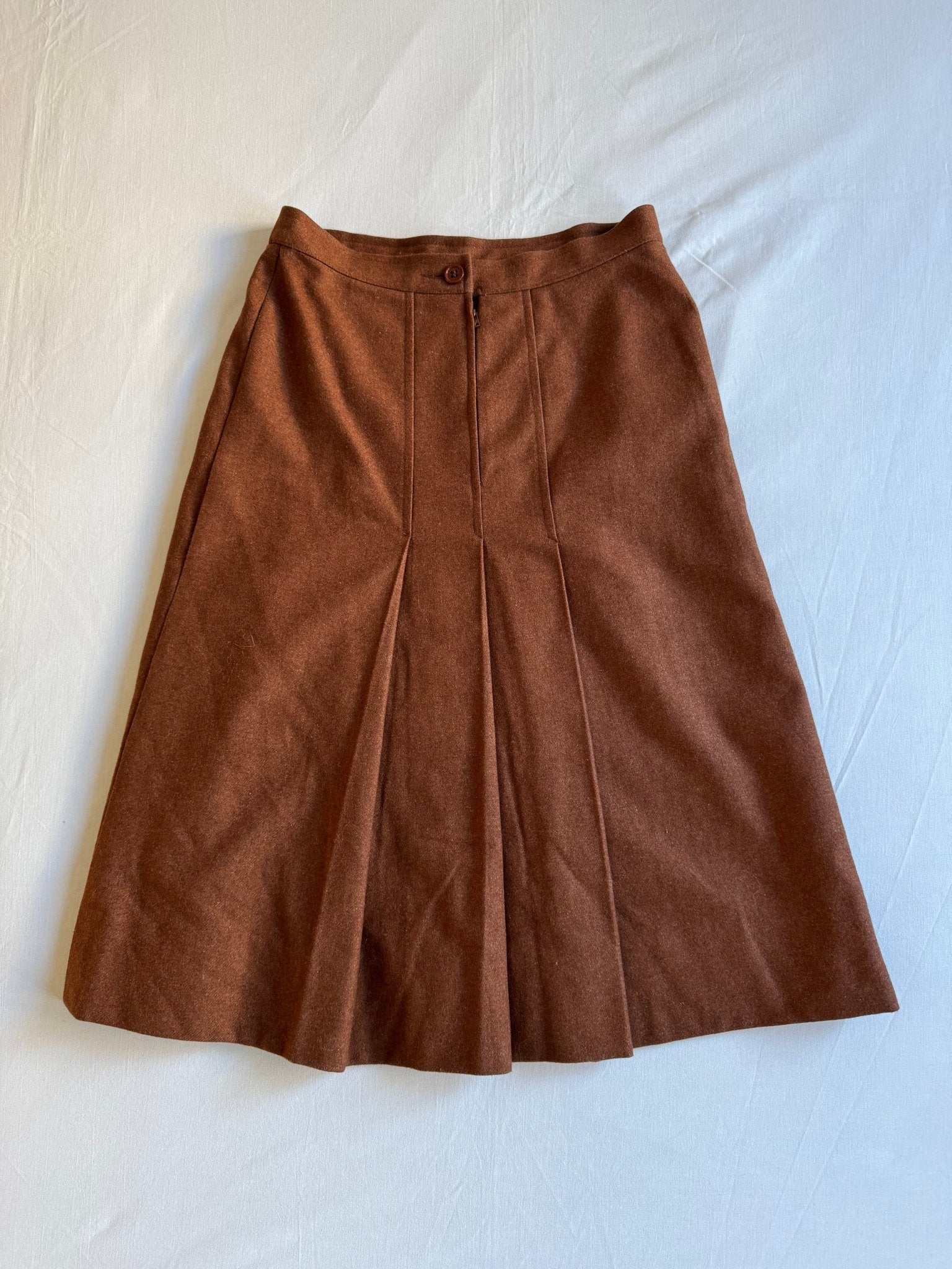 🍮 Fustă Vintage Plisată din Lână Caramel Brown – L (IT 46) - anbracaminte
