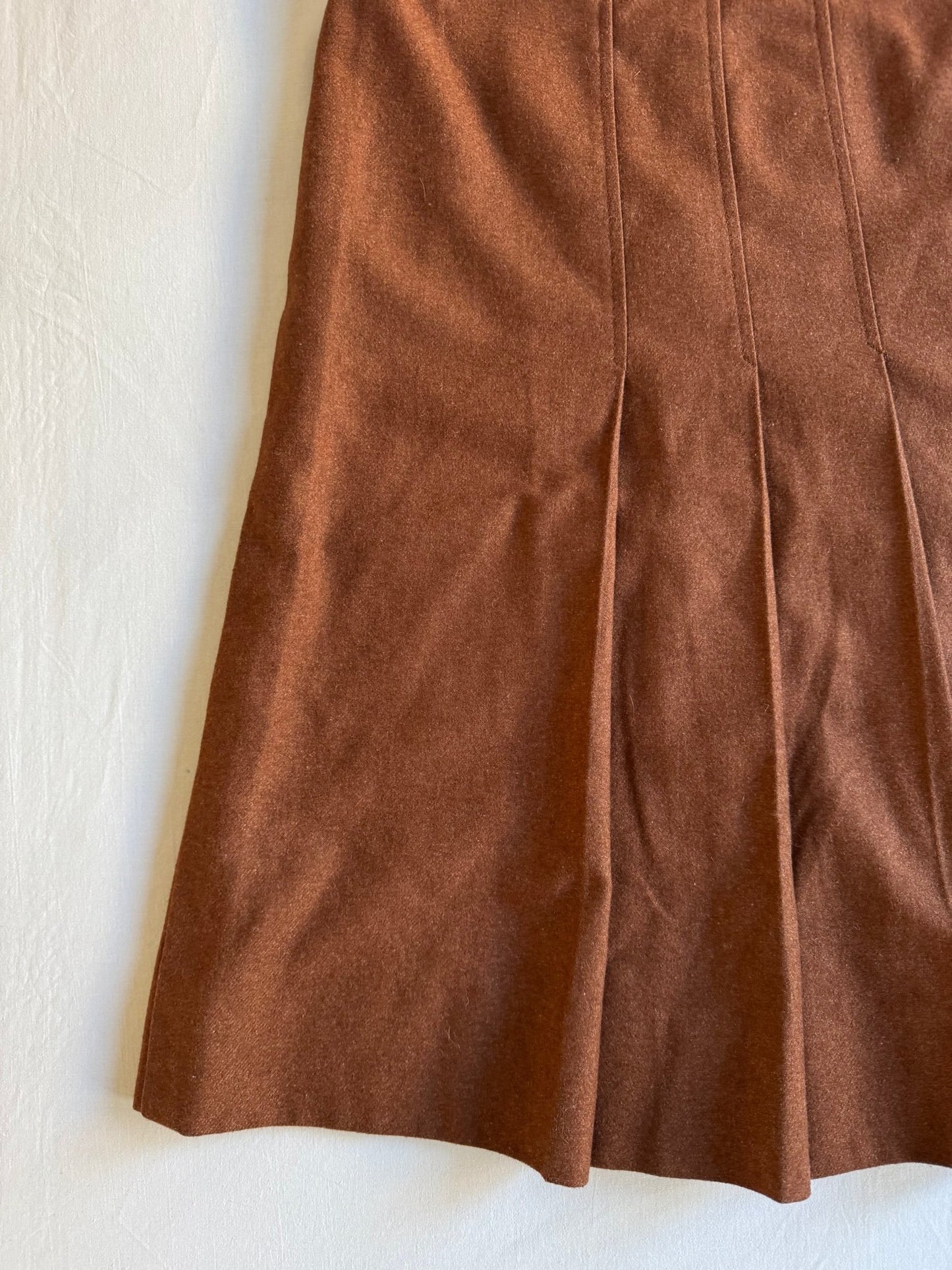 🍮 Fustă Vintage Plisată din Lână Caramel Brown – L (IT 46) - anbracaminte