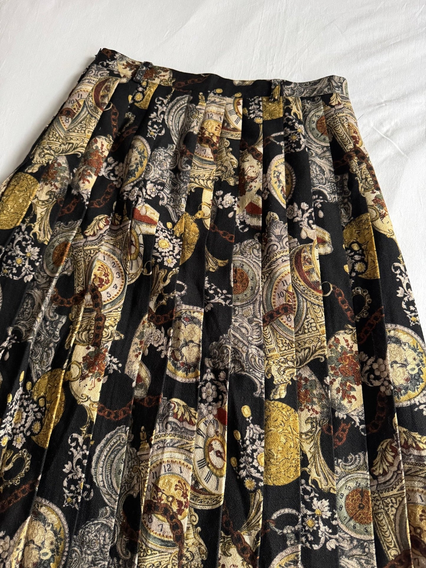 🕰️ Fustă Vintage Plisată din Lână Printată – M (IT 44) - anbracaminte