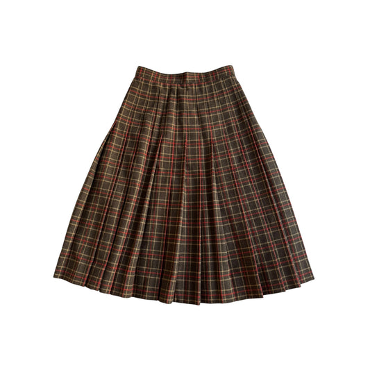 🪵 Fustă Vintage Plisată din Lână Tartan Maro Închis – aprox. S - anbracaminte
