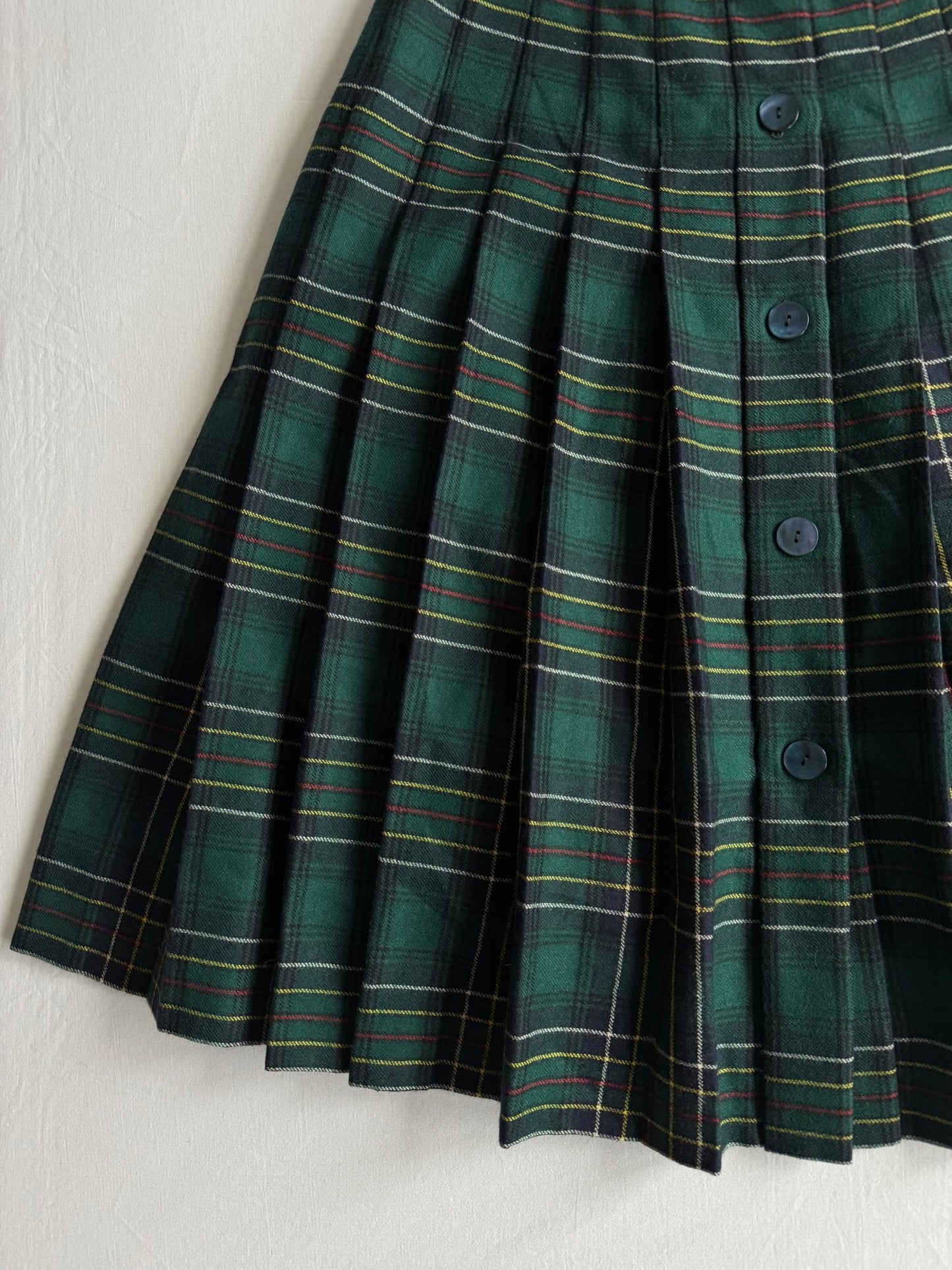 🌳 Fustă Vintage Plisată din Lână Tartan Verde – aprox. M - anbracaminte
