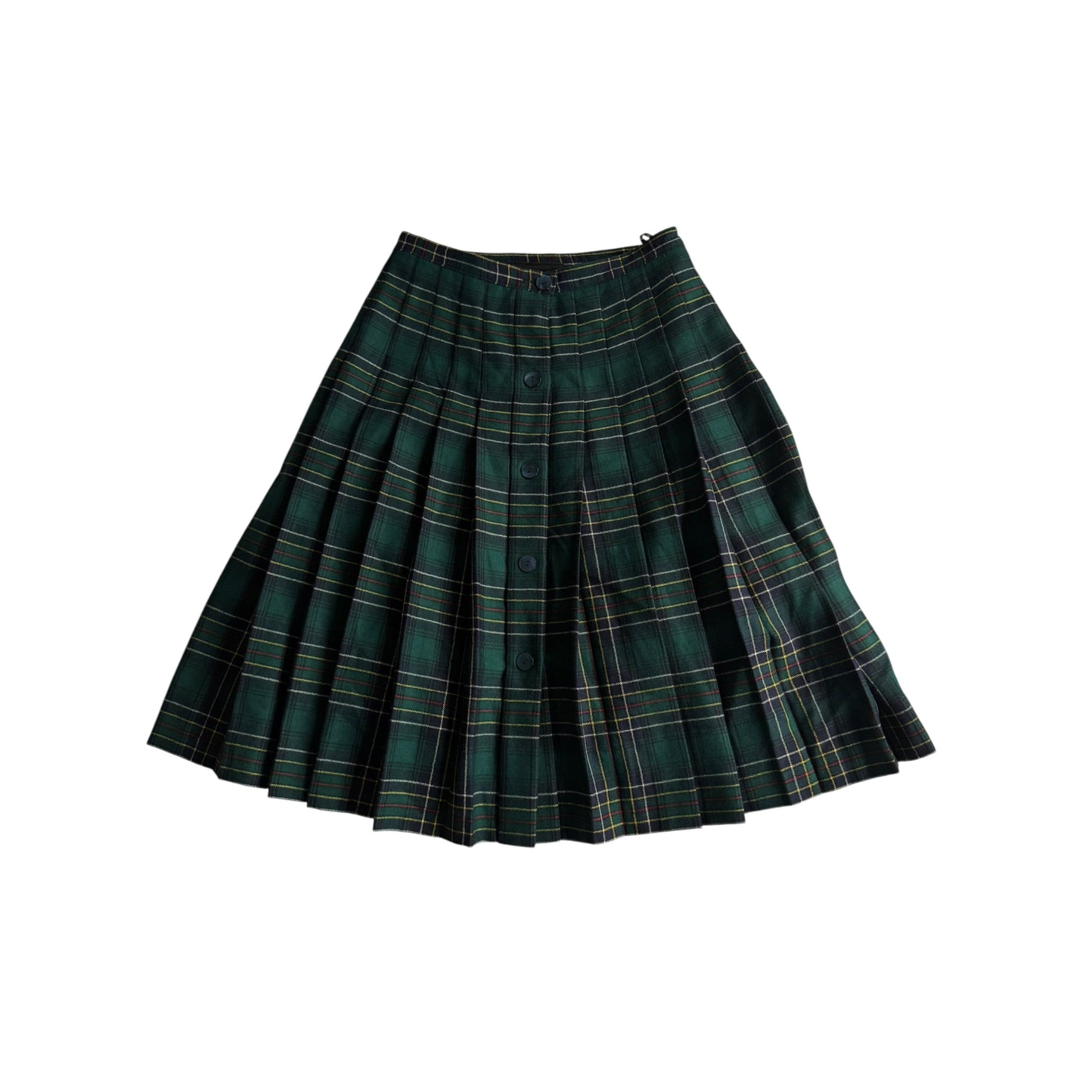 🌳 Fustă Vintage Plisată din Lână Tartan Verde – aprox. M - anbracaminte