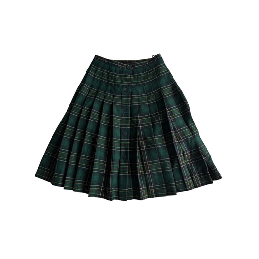 🌳 Fustă Vintage Plisată din Lână Tartan Verde – aprox. M - anbracaminte