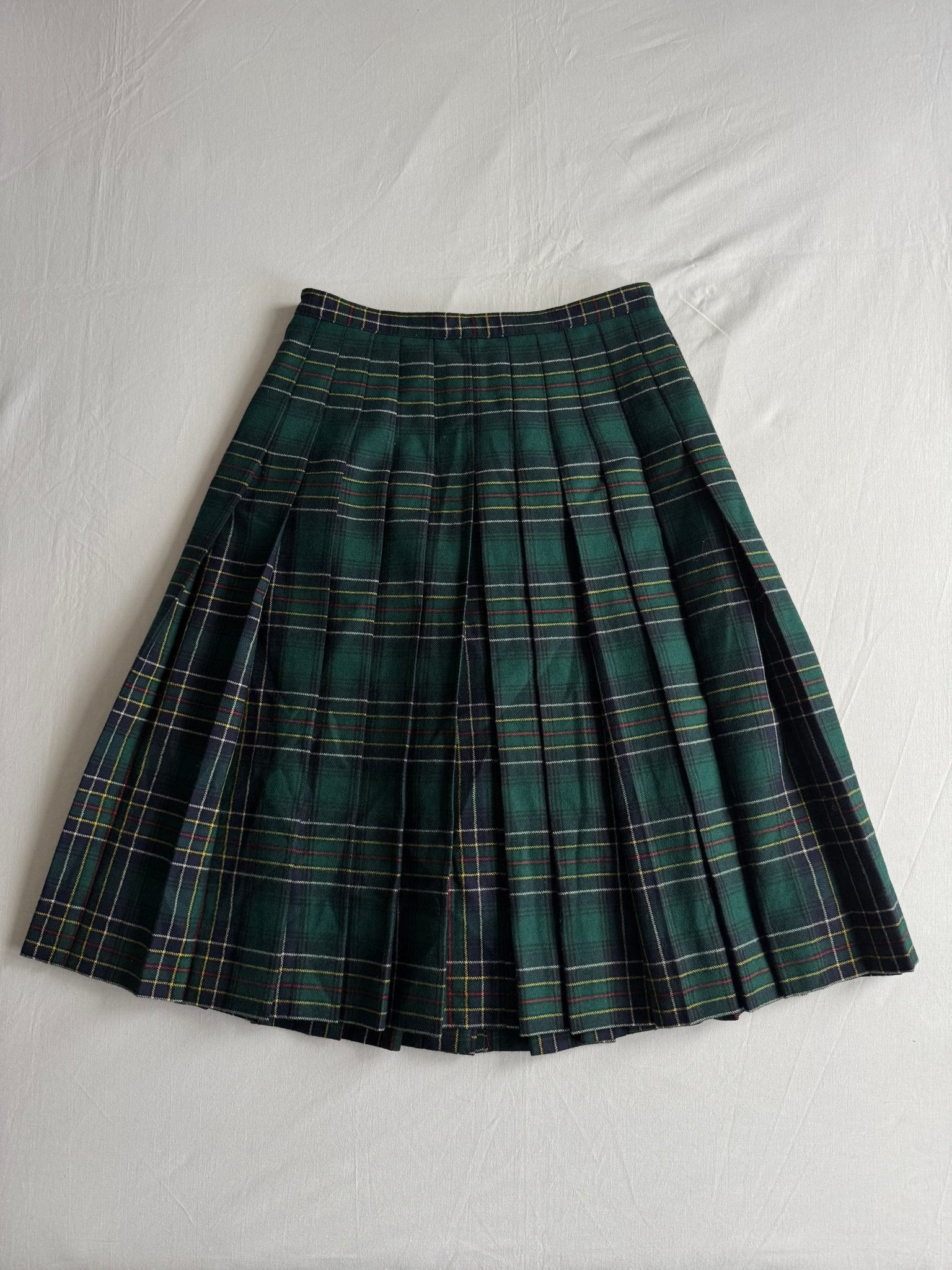 🌳 Fustă Vintage Plisată din Lână Tartan Verde – aprox. M - anbracaminte