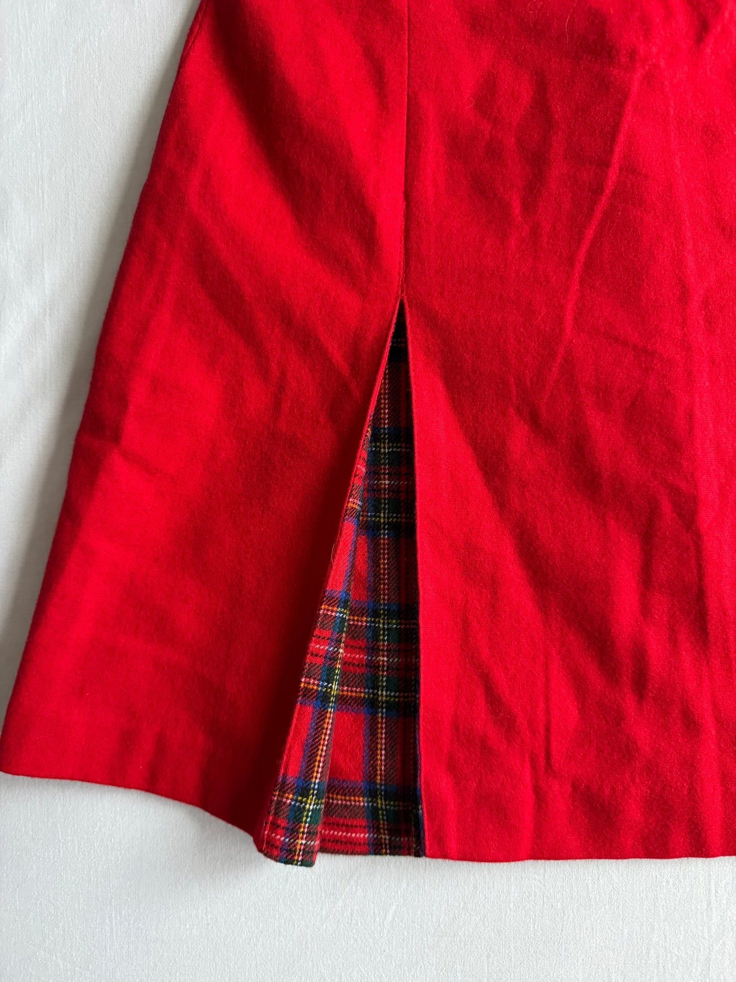 🍒 Fustă Vintage Plisată Roșie din Lână cu Inserții Tartan – M (IT 44) - anbracaminte
