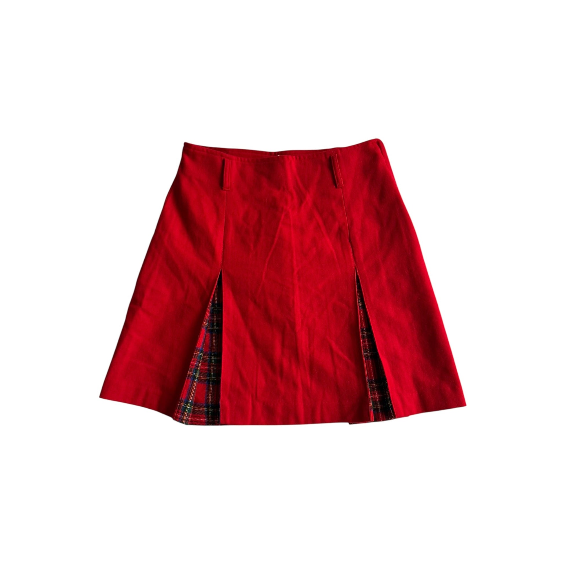 🍒 Fustă Vintage Plisată Roșie din Lână cu Inserții Tartan – M (IT 44) - anbracaminte