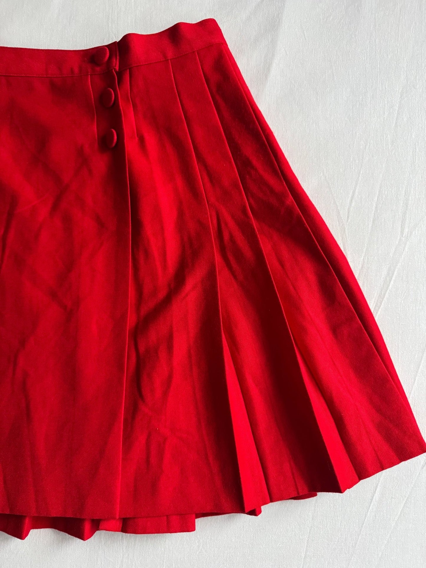 🍒 Fustă Vintage Plisată Roșie din Lână Virgină – M (IT 44) - anbracaminte