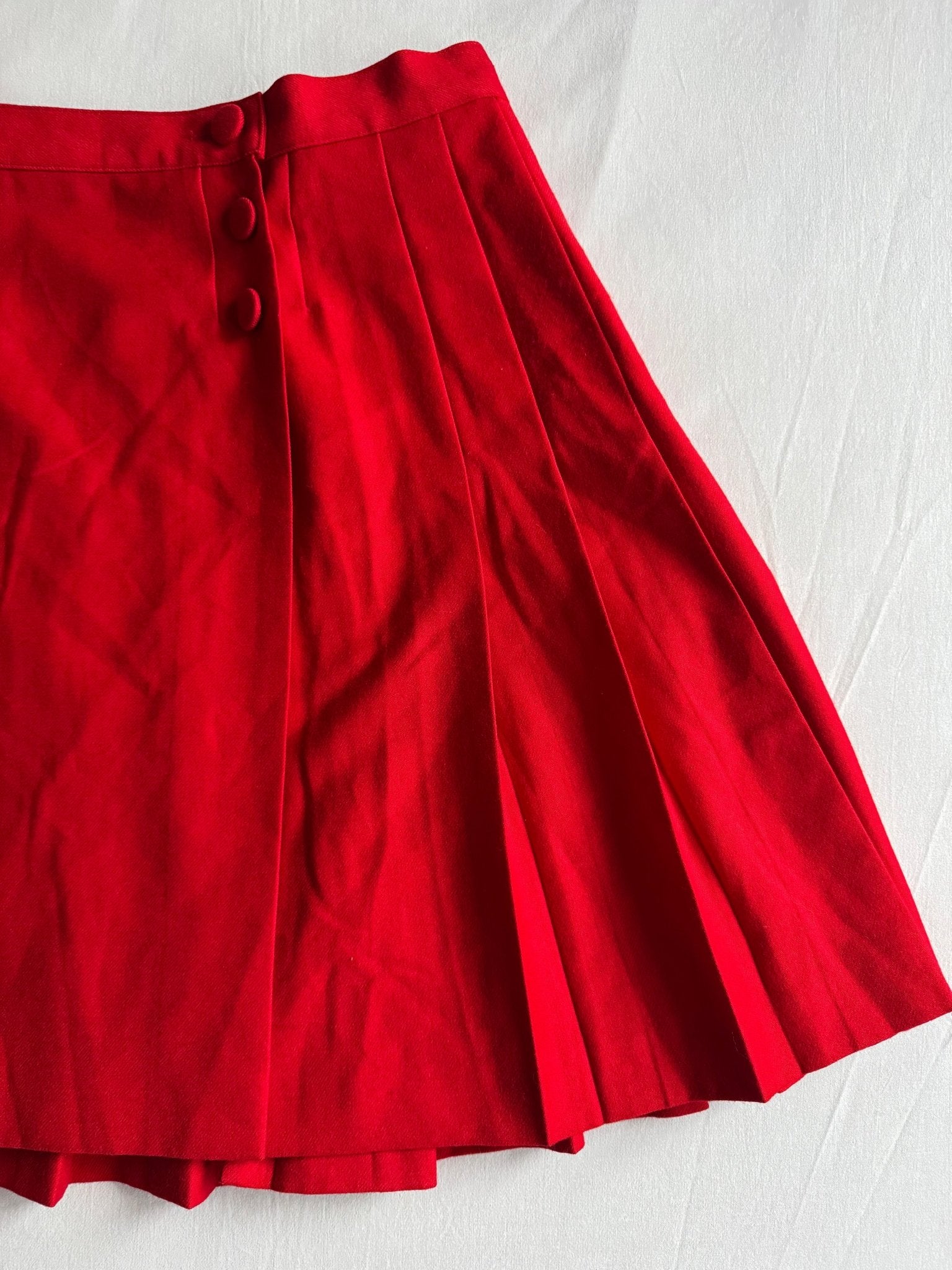 🍒 Fustă Vintage Plisată Roșie din Lână Virgină – M (IT 44) - anbracaminte