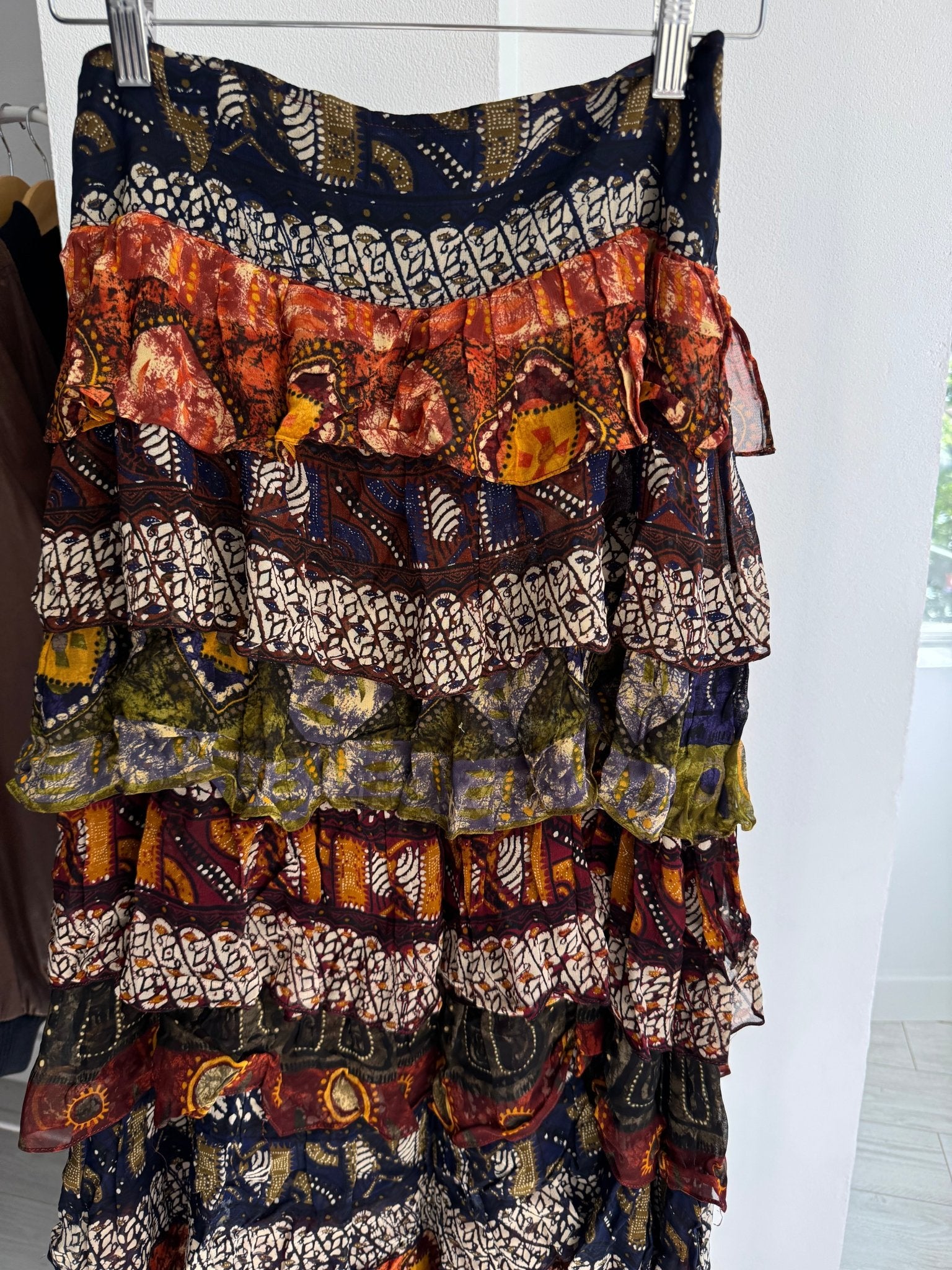 ☀️ Fustă Vintage Printed cu Volane – Made in Italy – S Damă - anbracaminte