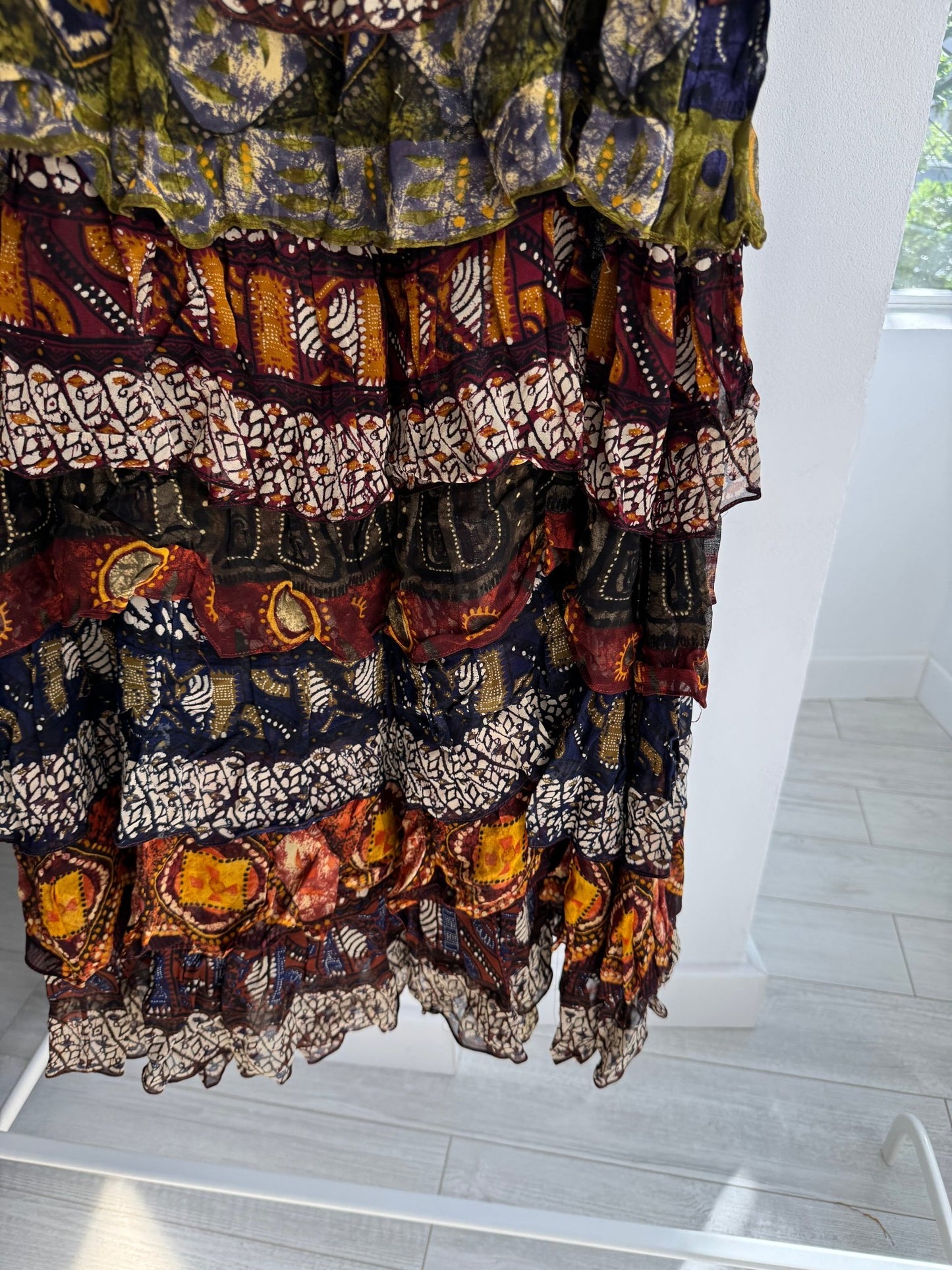 ☀️ Fustă Vintage Printed cu Volane – Made in Italy – S Damă - anbracaminte