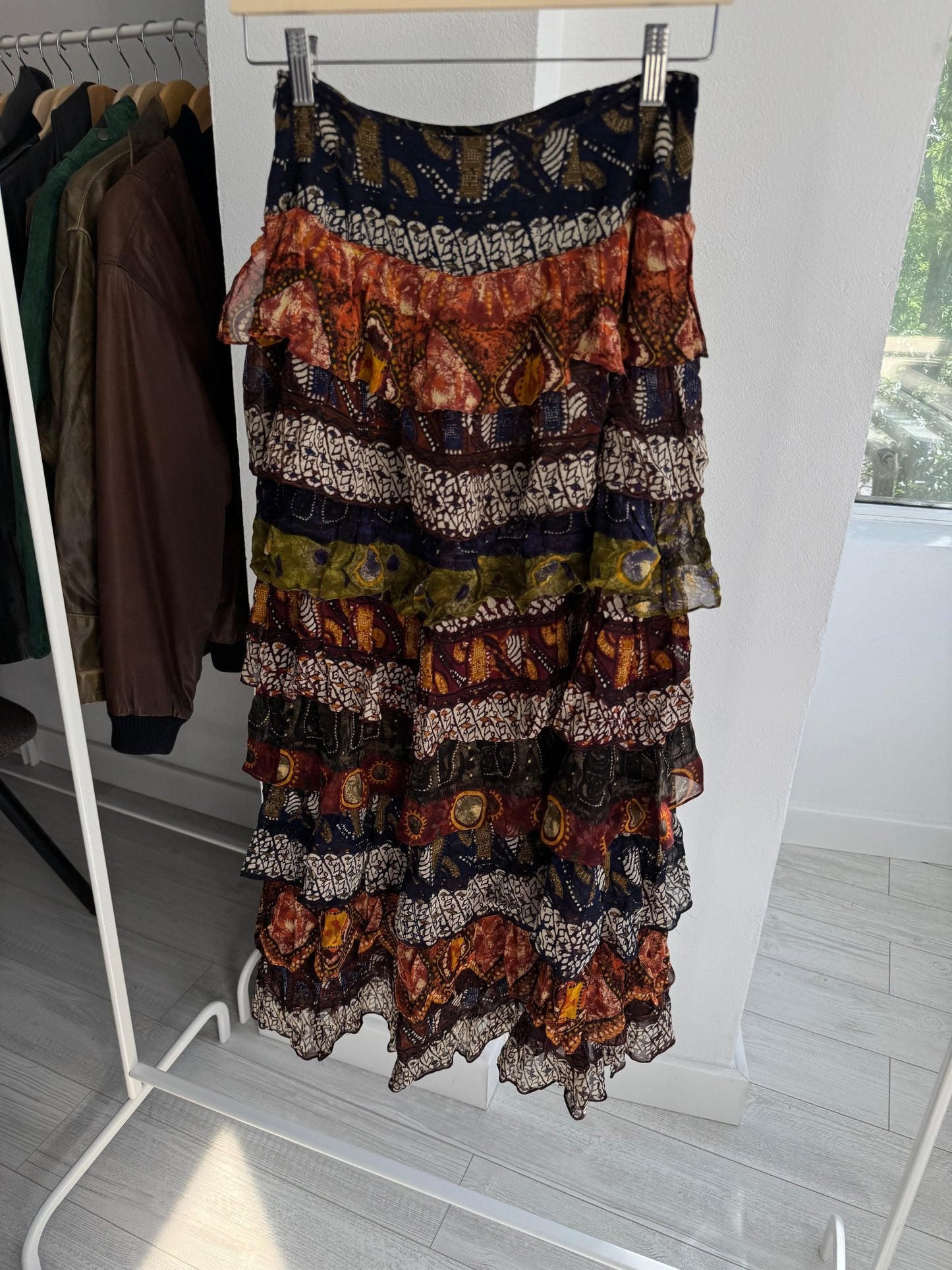 ☀️ Fustă Vintage Printed cu Volane – Made in Italy – S Damă - anbracaminte