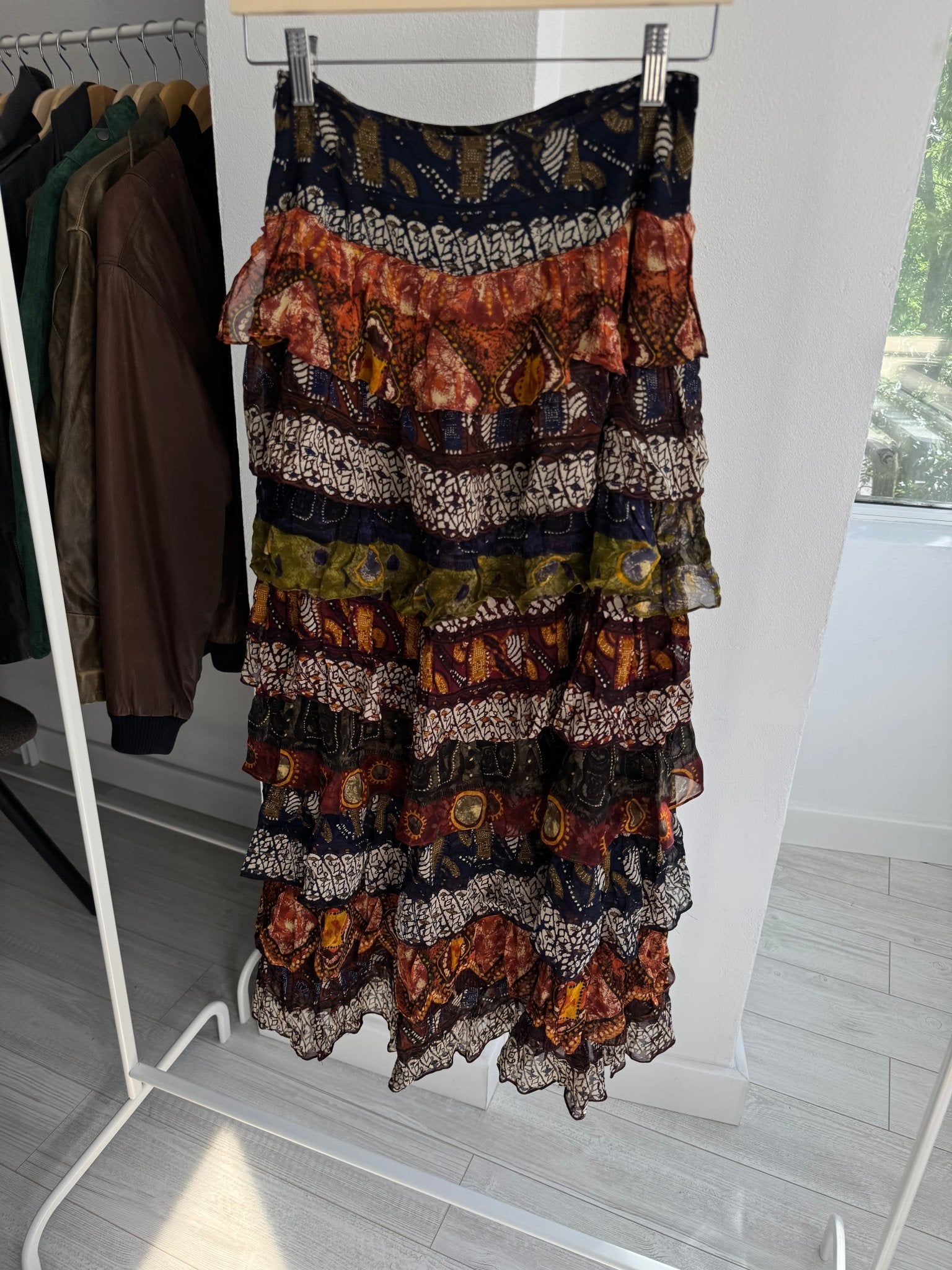 ☀️ Fustă Vintage Printed cu Volane – Made in Italy – S Damă - anbracaminte