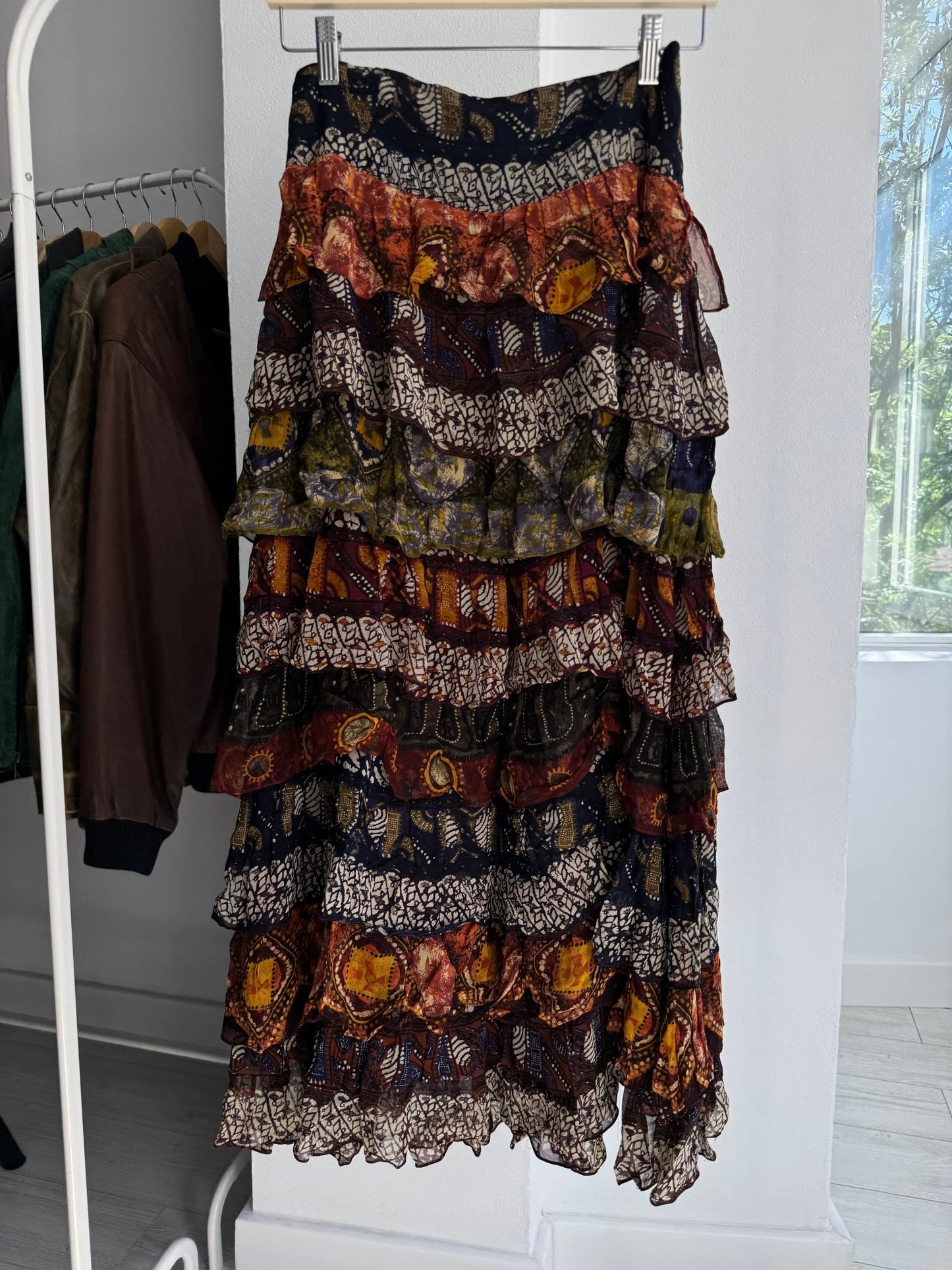 ☀️ Fustă Vintage Printed cu Volane – Made in Italy – S Damă - anbracaminte
