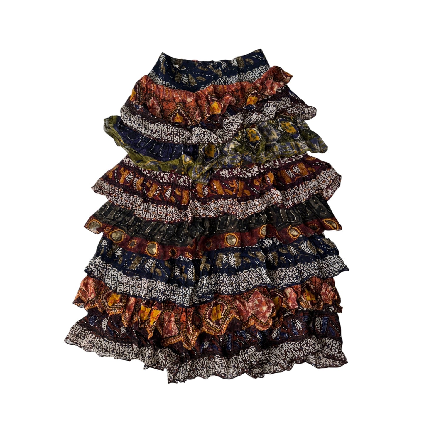 ☀️ Fustă Vintage Printed cu Volane – Made in Italy – S Damă - anbracaminte