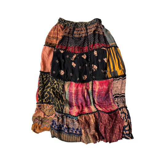 ☀️ Fustă Vintage Printed Patchwork – One Size – Talie Ajustabilă - anbracaminte
