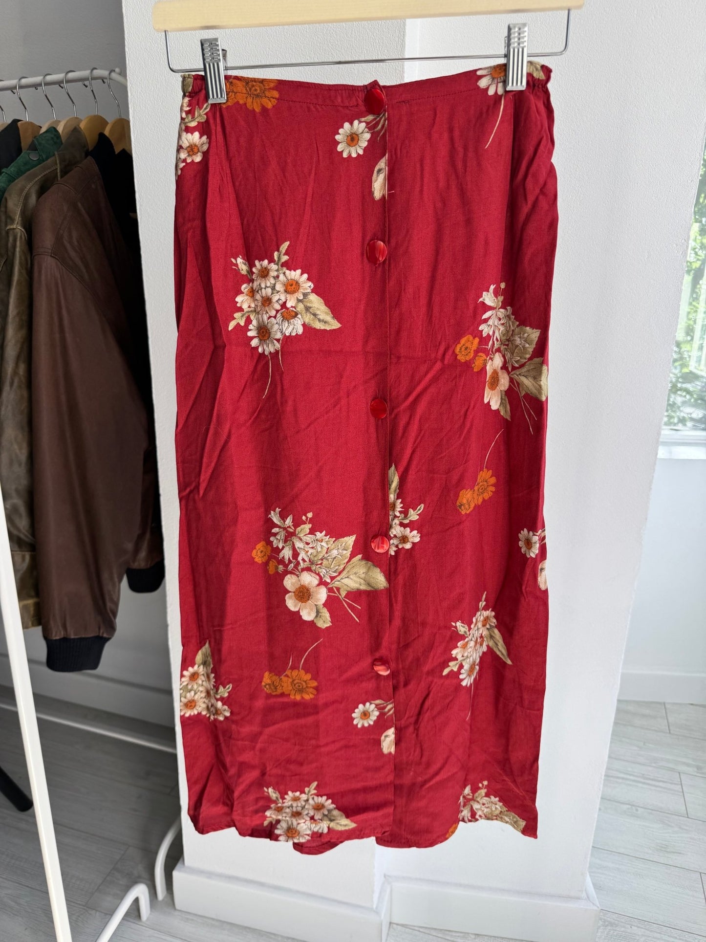 ❤️ Fustă Vintage Red Floral Printed – XS/S Damă - anbracaminte