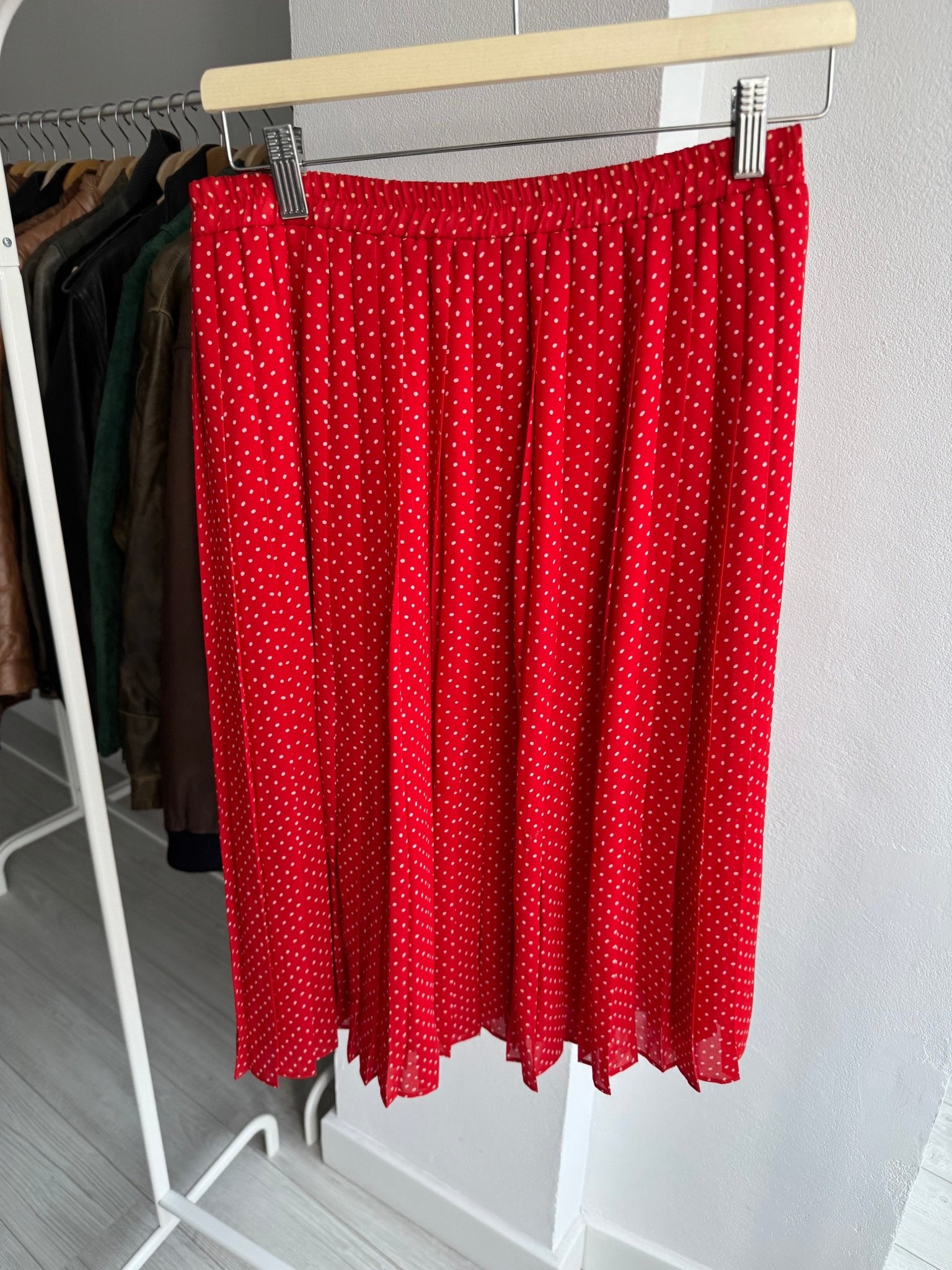 ❤️ Fustă Vintage Red Polka Dot Pleated – M – Made in Italy - anbracaminte