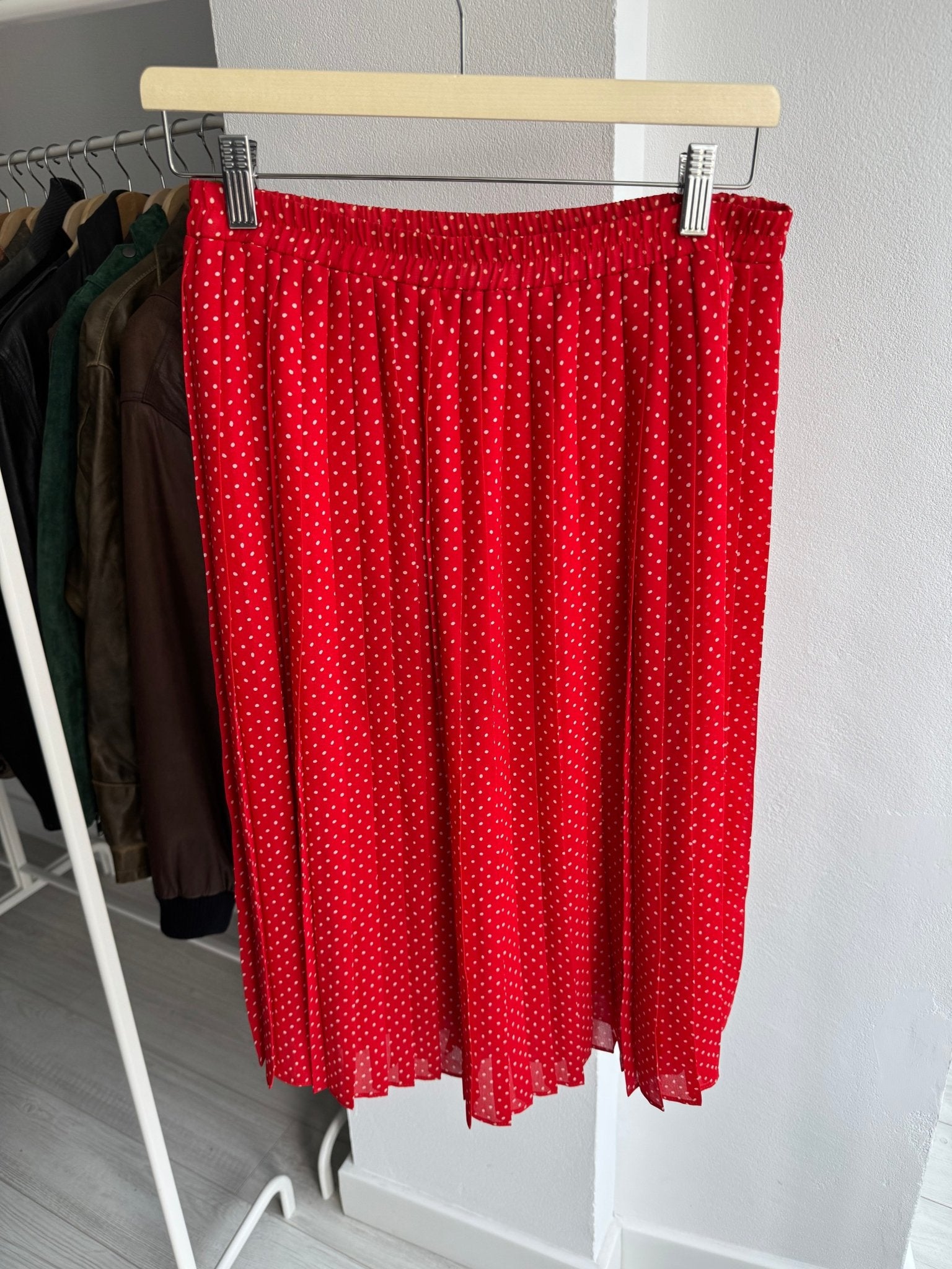❤️ Fustă Vintage Red Polka Dot Pleated – M – Made in Italy - anbracaminte